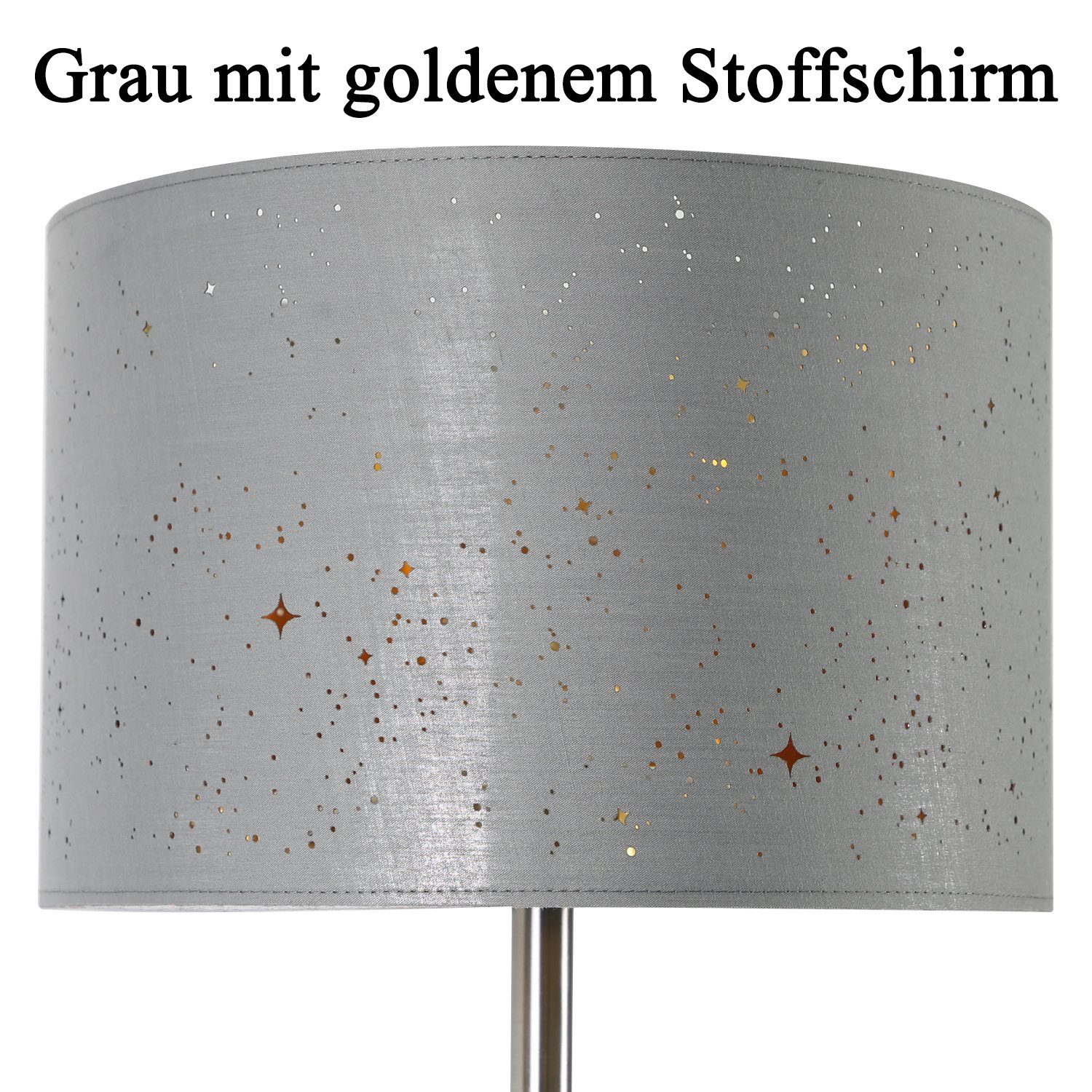 Stehlampe Sternenhimmel LED Fußschalter Grau E27 Stoff-Schirm, Nettlife wechselbar,