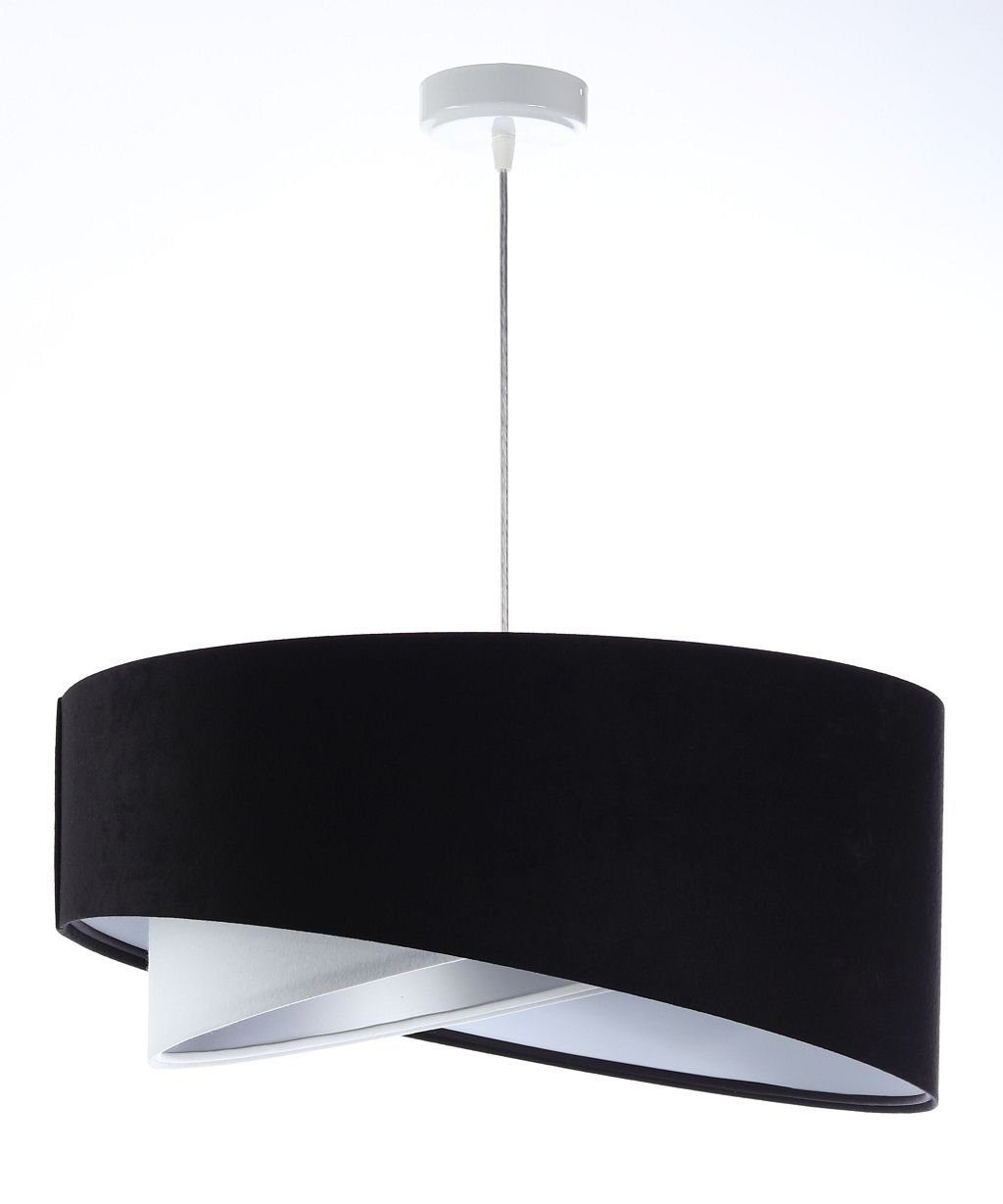 Licht-Erlebnisse Pendelleuchte MARLON, ohne Leuchtmittel, in Weiß Schwarz Silber E27 D: 50 cm Stoff Metall Modern Wohnzimmer