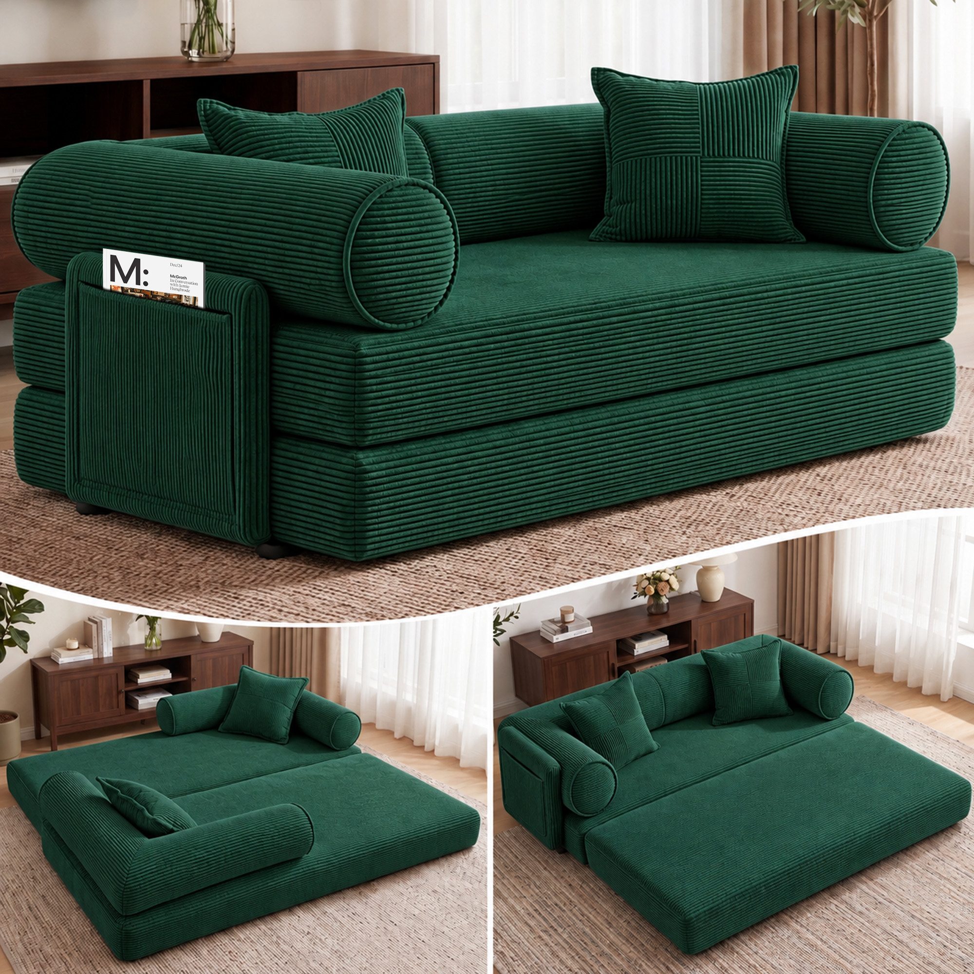 Hoolamyie Sofa Cord-Schlafsofa, 200 cm breit, Grün