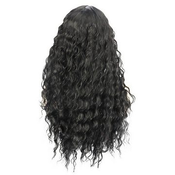AFAZ New Trading UG Echthaarperücke Spitzenperücke Damen schwarzem flauschigem langem lockigem Haar