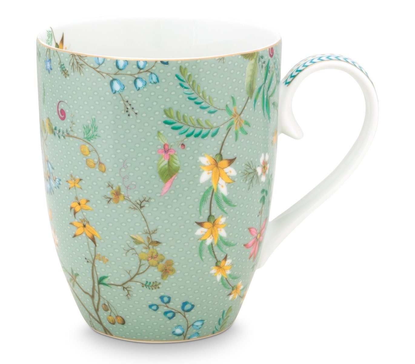 PiP Studio Becher Jolie Flowers Blue Becher mit Henkel gross 0,35 l, Porzellan, Mug Large Jolie Flowers Blue 350ml