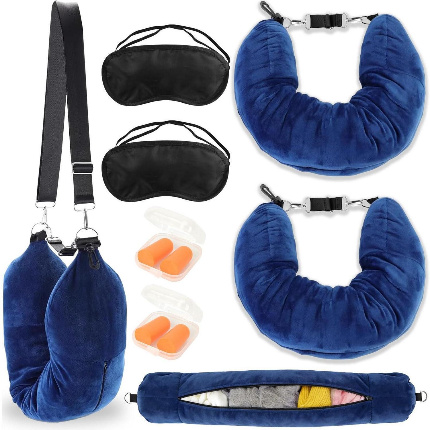 LuxusKollektion Reisekissen Nackenkissen Reisekissen Uförmig Befüllbar 2pcs Ohrenstöpsel Blau