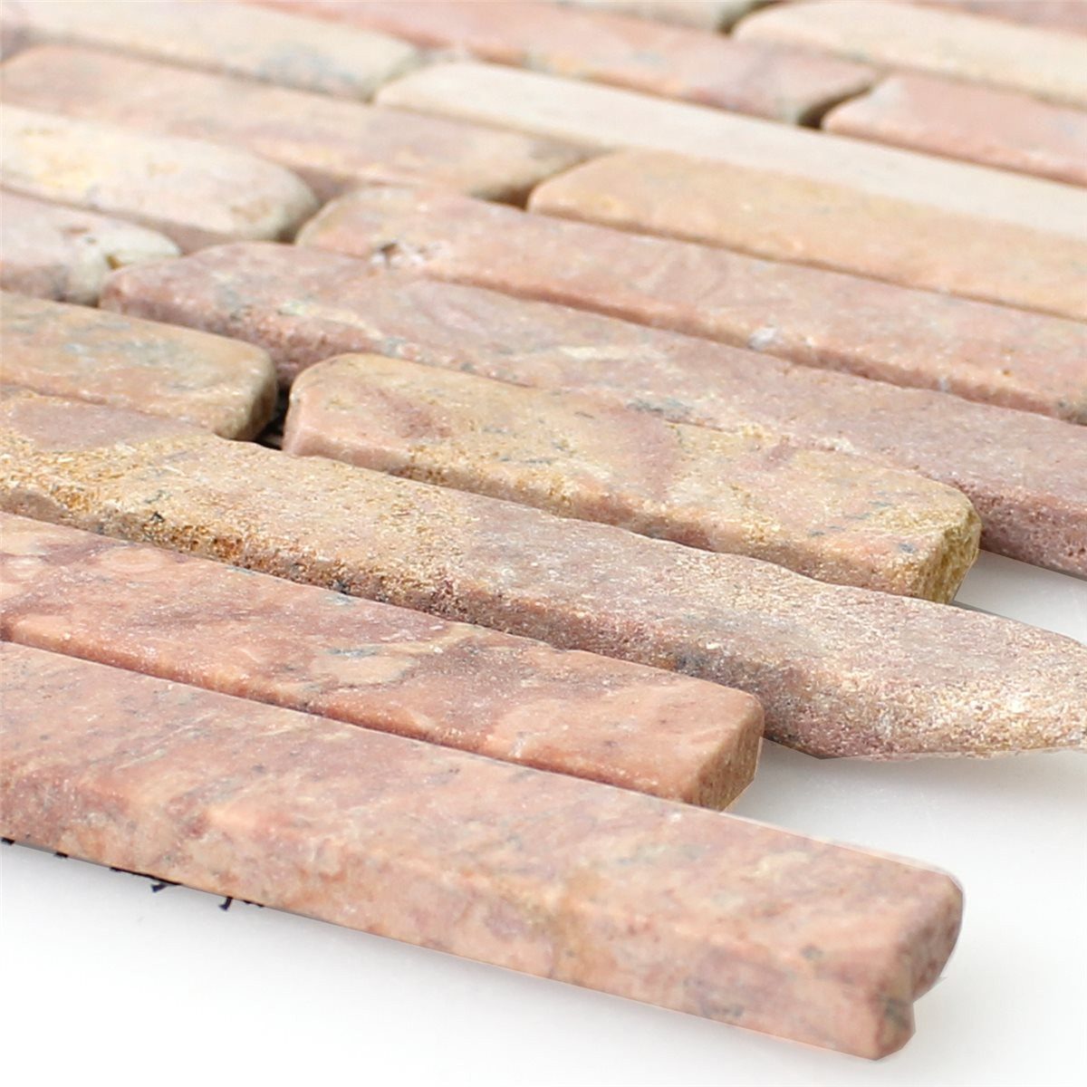 Mosafil Mosaikfliesen Naturstein Marmor Mosaikfliesen Bali Brick, Naturstein-Marmor 30.500x30.500, rot, Verlegefertig auf ein Netz geklebt - Frostsicher - Wasserfest -