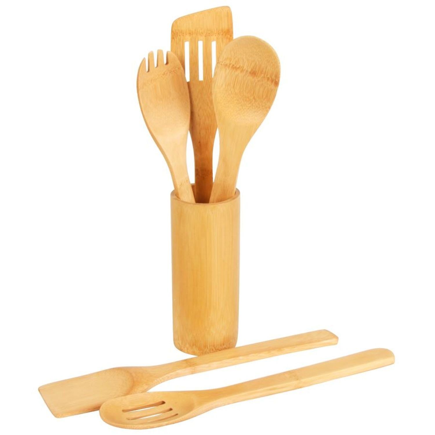 BURI Pfannenwender Bambus Küchenhelfer 5er-Set im Utensilienhalter Kochbesteck Löffel. € 12,99, (€ 12,99 pro 1 Stk).