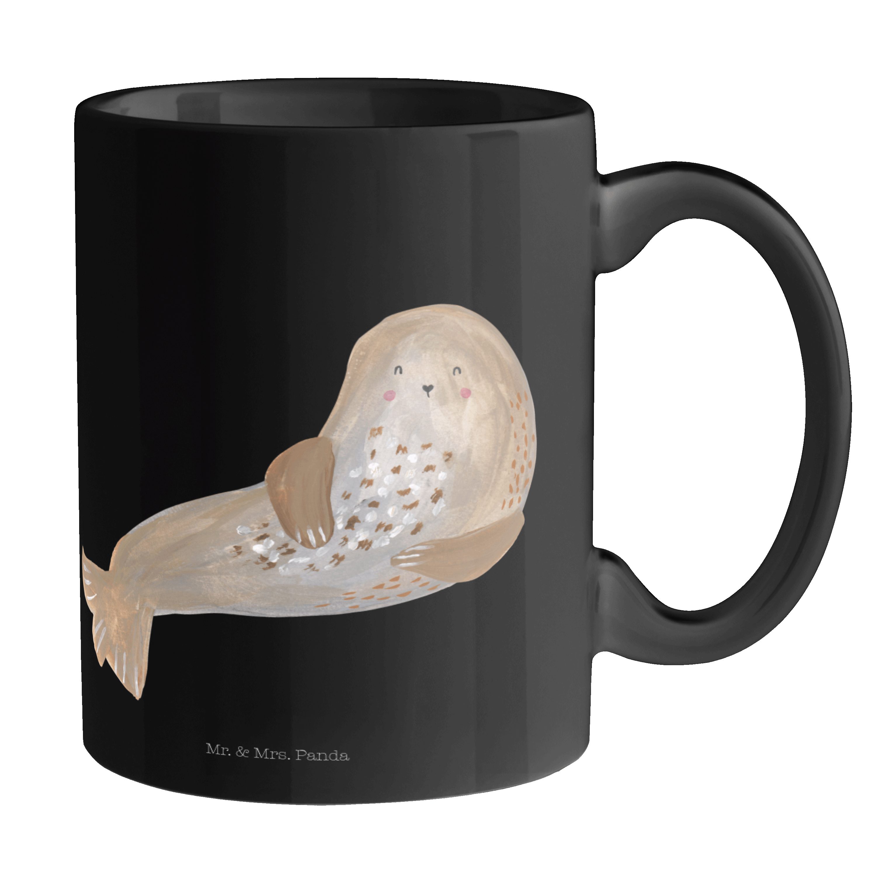 Mr. & Mrs. Panda Tasse »Robbe lachend Gelb Pastell Geschenk, süße