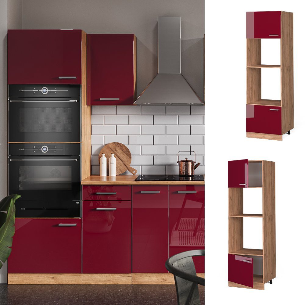 Vicco Mikrowellenumbauschrank R-Line, Bordeaux Hochglanz/Goldkraft Eiche, günstig online kaufen