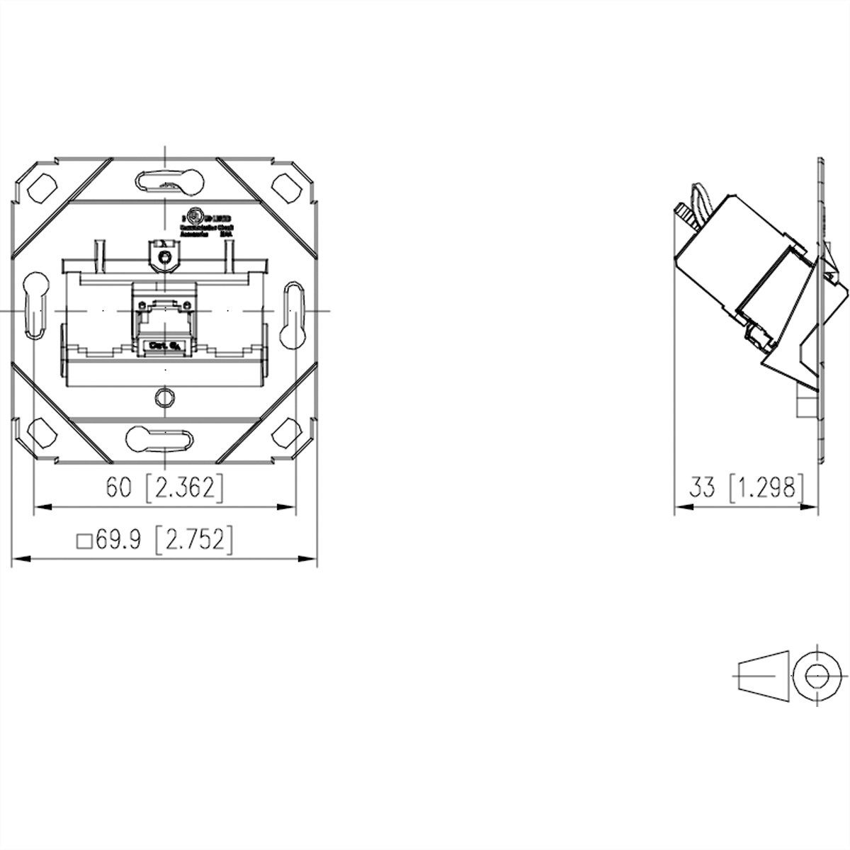 Metz Connect C6Amodul 1 Port 180°M UP0-Dose Netzwerk-Panel (bestückt, 1 Ports, reinweiß RAL9010, 130B11D11200-E)