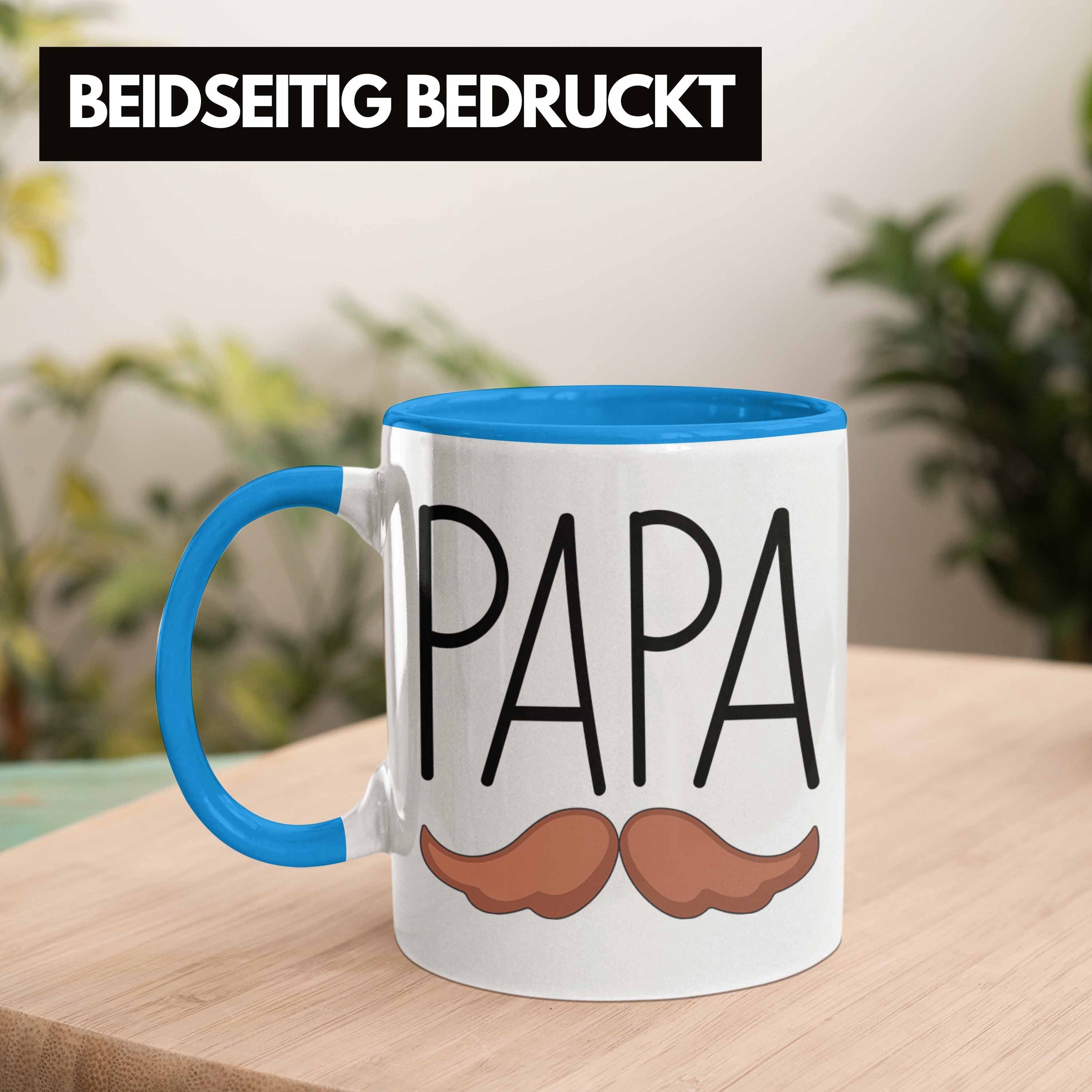 Blau Papa Tasse Geschenkidee Trendation Schnurrbart Geschenk Vatertag Lustig Tasse