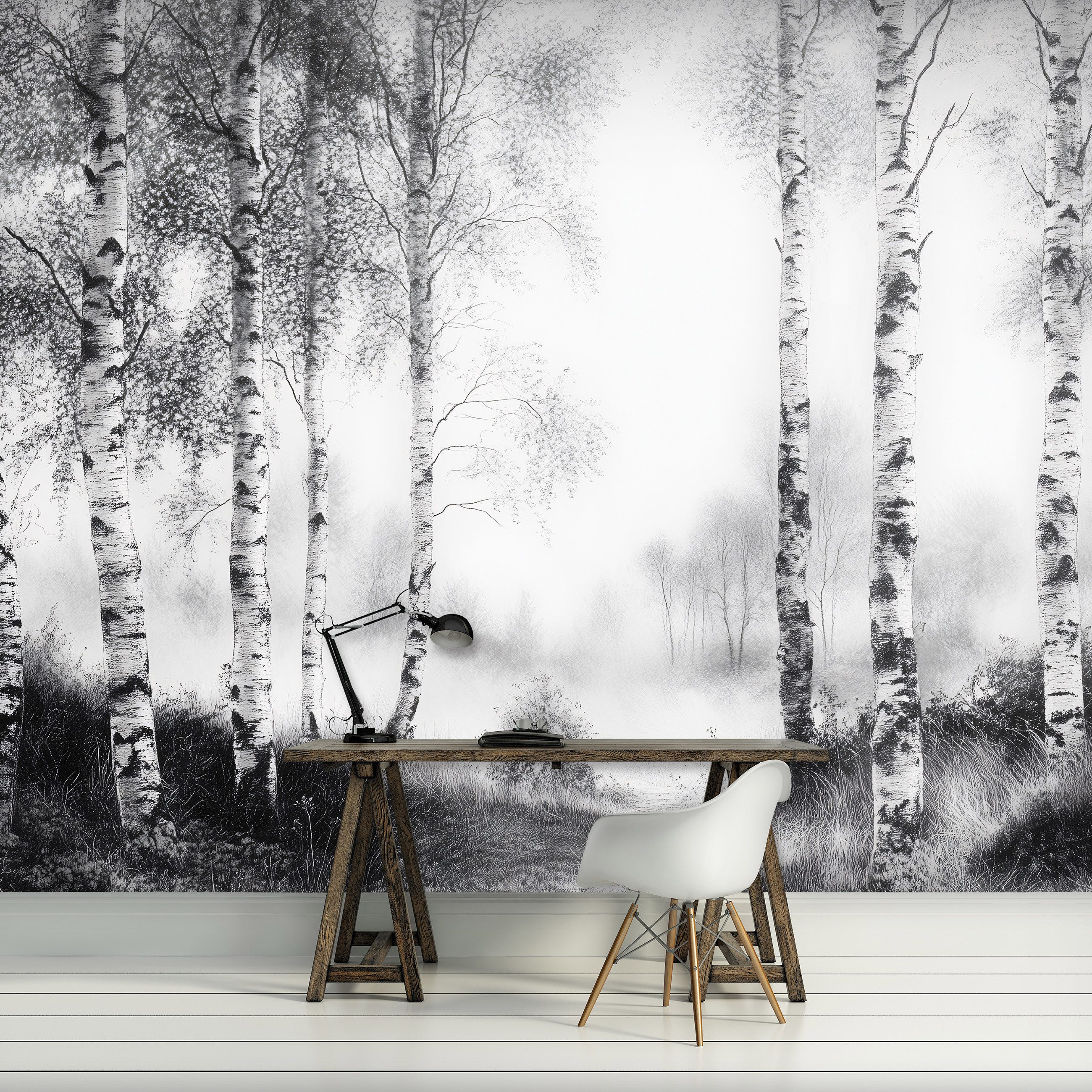 Wallarena Fototapete Wald Schwarz-Weiß Baum Vlies günstig online kaufen