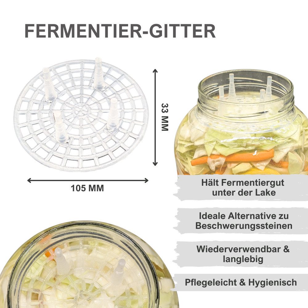 mikken Fermentationsglas 2 XXL Fermentiergläser 4,25 Liter große Vorratsgläser, (Starter-Set, 2er Set), mit Fermentier Gitter, Holzstößel und Deckel – Bild 3 von 5