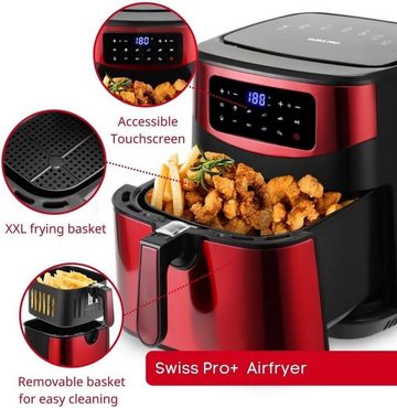 SWISS PRO+ Heißluftfritteuse XXL,Temperatuur: 50-200℃ - Friteuse ohne Öl mit Timer, 1800,00 W, Anwendungen großzügigem 10-Liter-Fassungsvermögen.Leicht zu reinigen