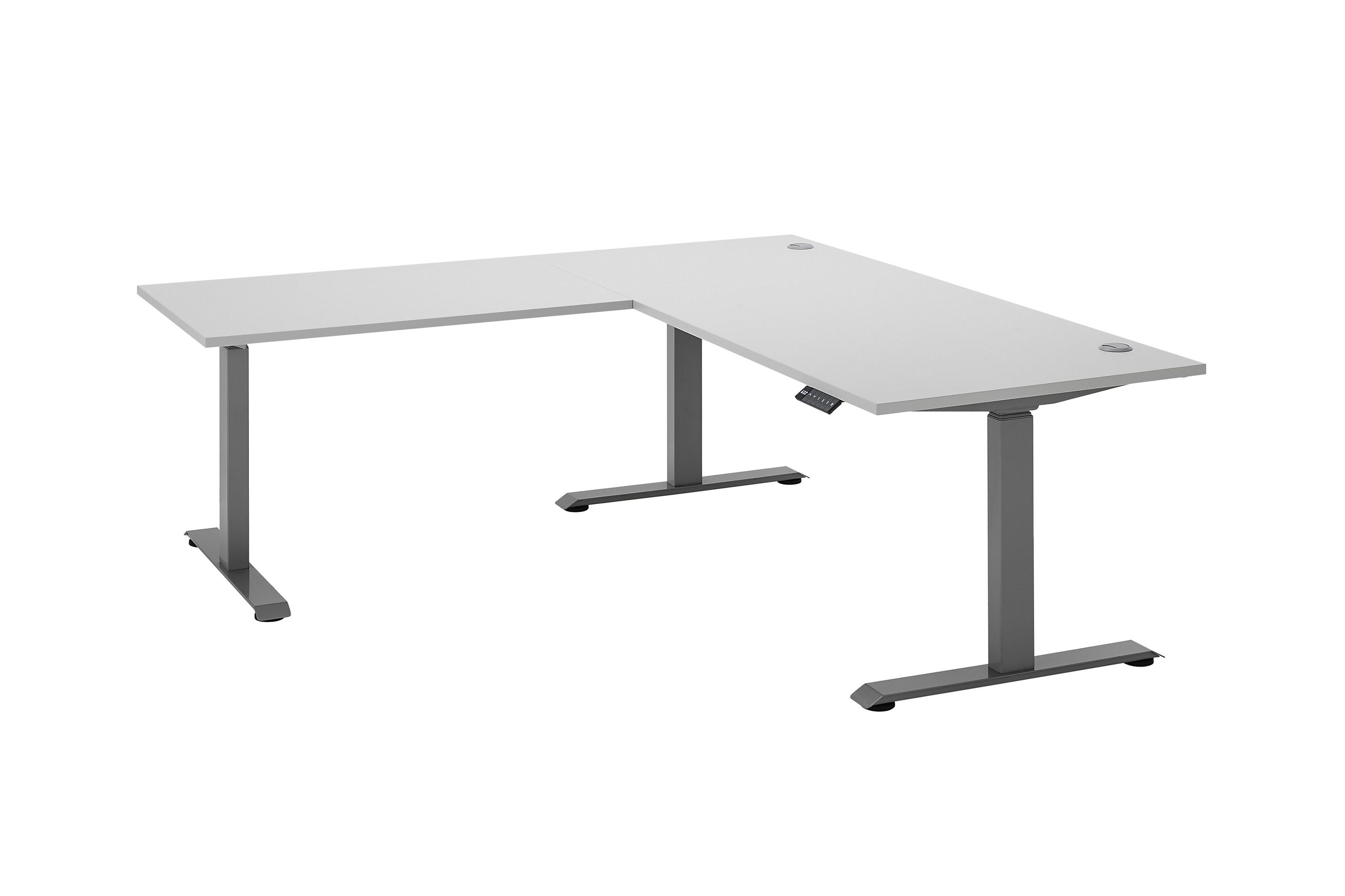 PREISBRECHER Eckschreibtisch Ben, höhenverstellbar, weiss / silber - 180x74/117x177cm (BxHxT)