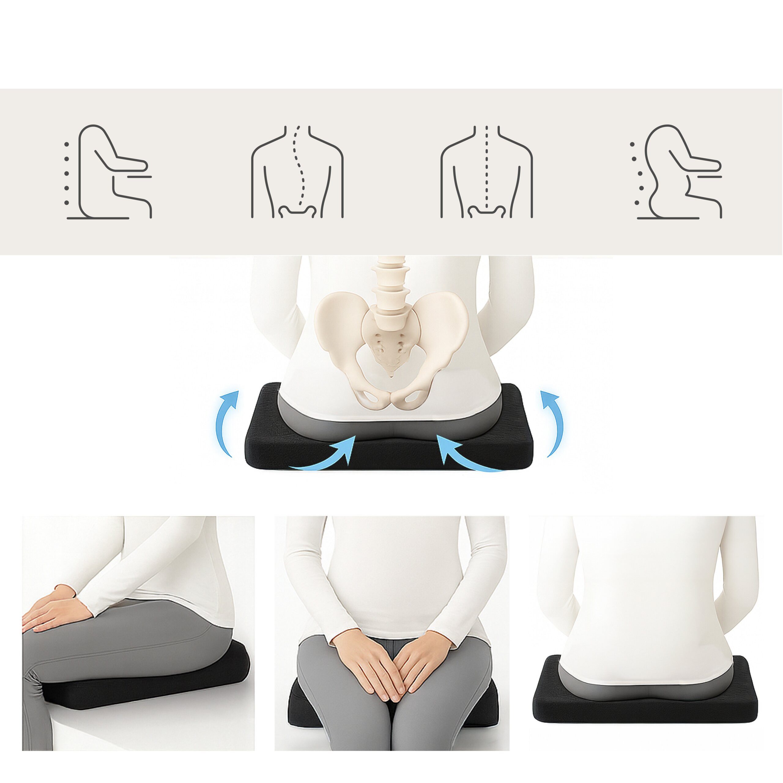 hjh OFFICE Sitzkissen MEDISIT I Orthopädisches Kissen H/B/T:, Kissen ergonomisch mit Gelperlen für ermüdungsfreies Sitzen