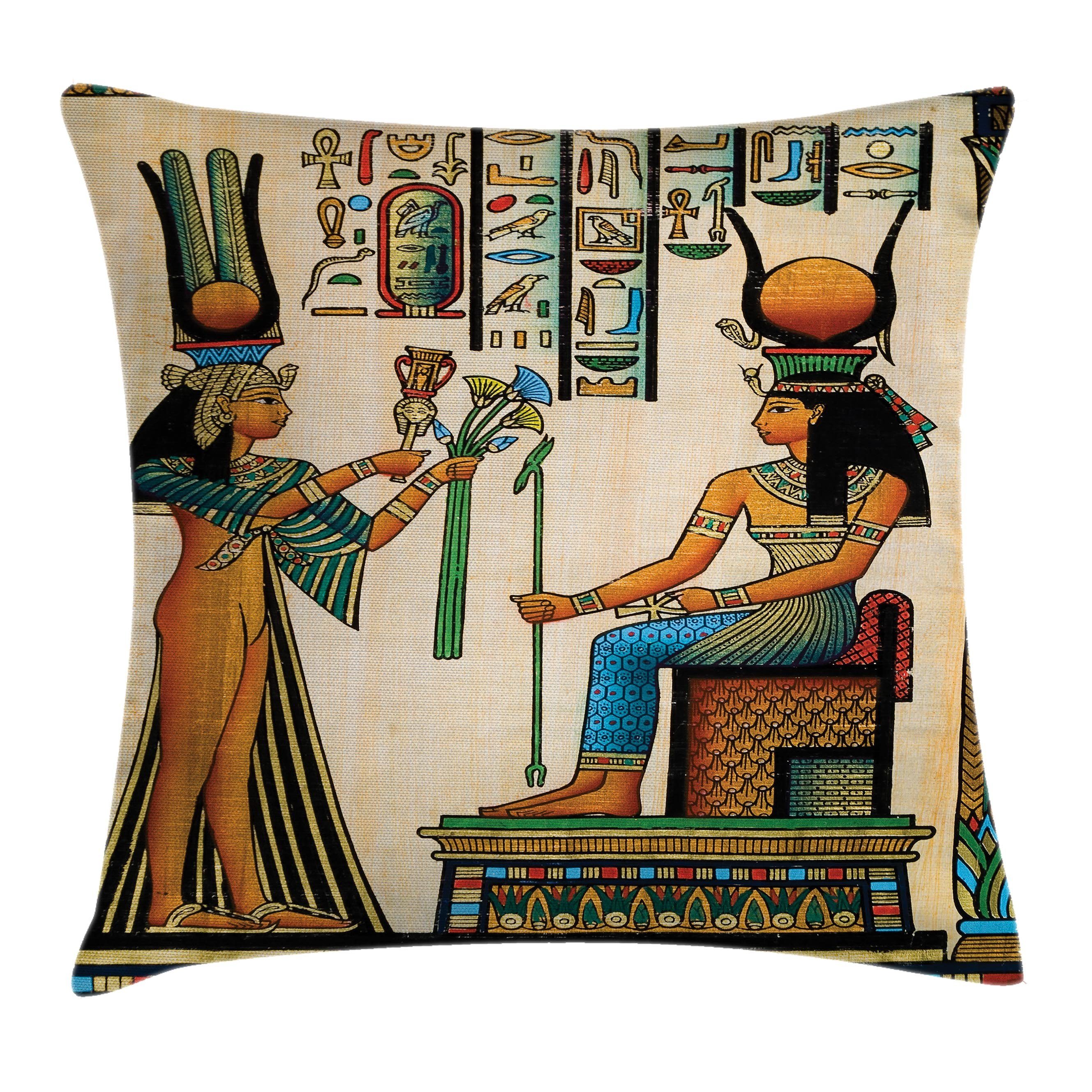 Kissenbezüge Waschbar mit Reißverschluss Kissenhülle mit Farbfesten Klaren Farben Beidseitiger Druck, Abakuhaus (1 Stück), ägyptisch Altägyptischen Papyrus | Kissenbezüge