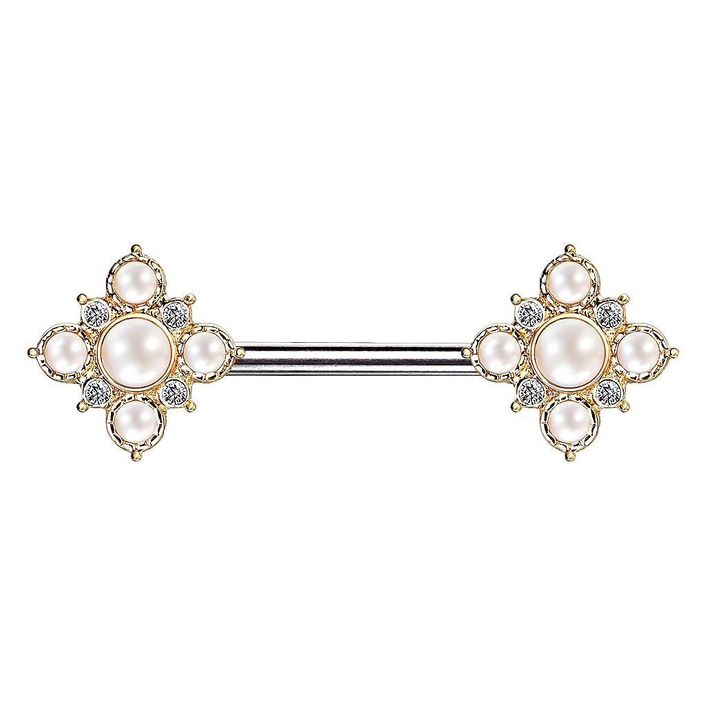 Taffstyle Intimpiercing Intim Brustwarzenpiercing Vintage Blumen Perlen, Piercing Intimpiercing Hantel Barbell Brust Stab Vintage Blumen Perlen Gold | Intimpiercings