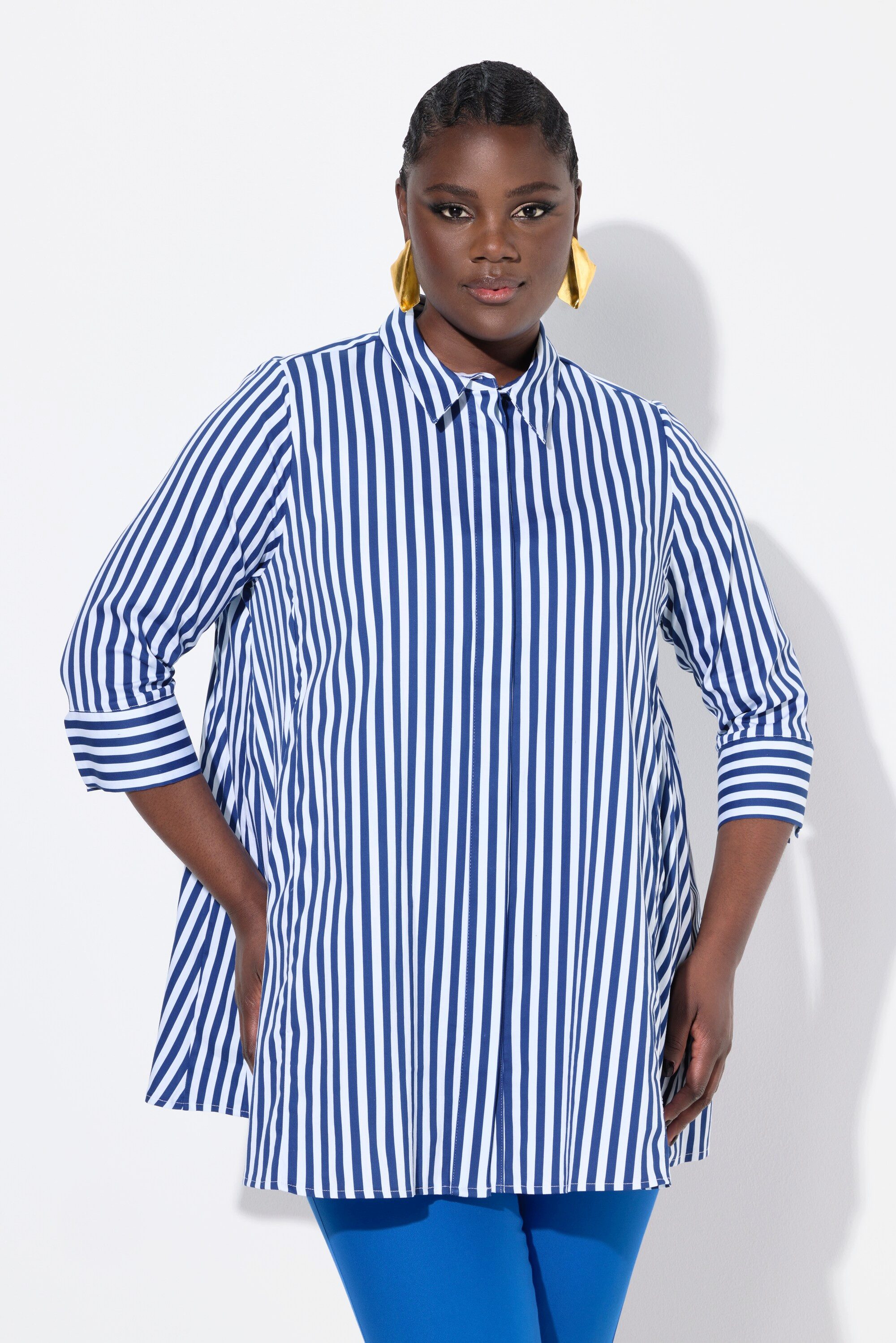 Ulla Popken Hemdbluse Bluse Streifen Godetfalten günstig online kaufen