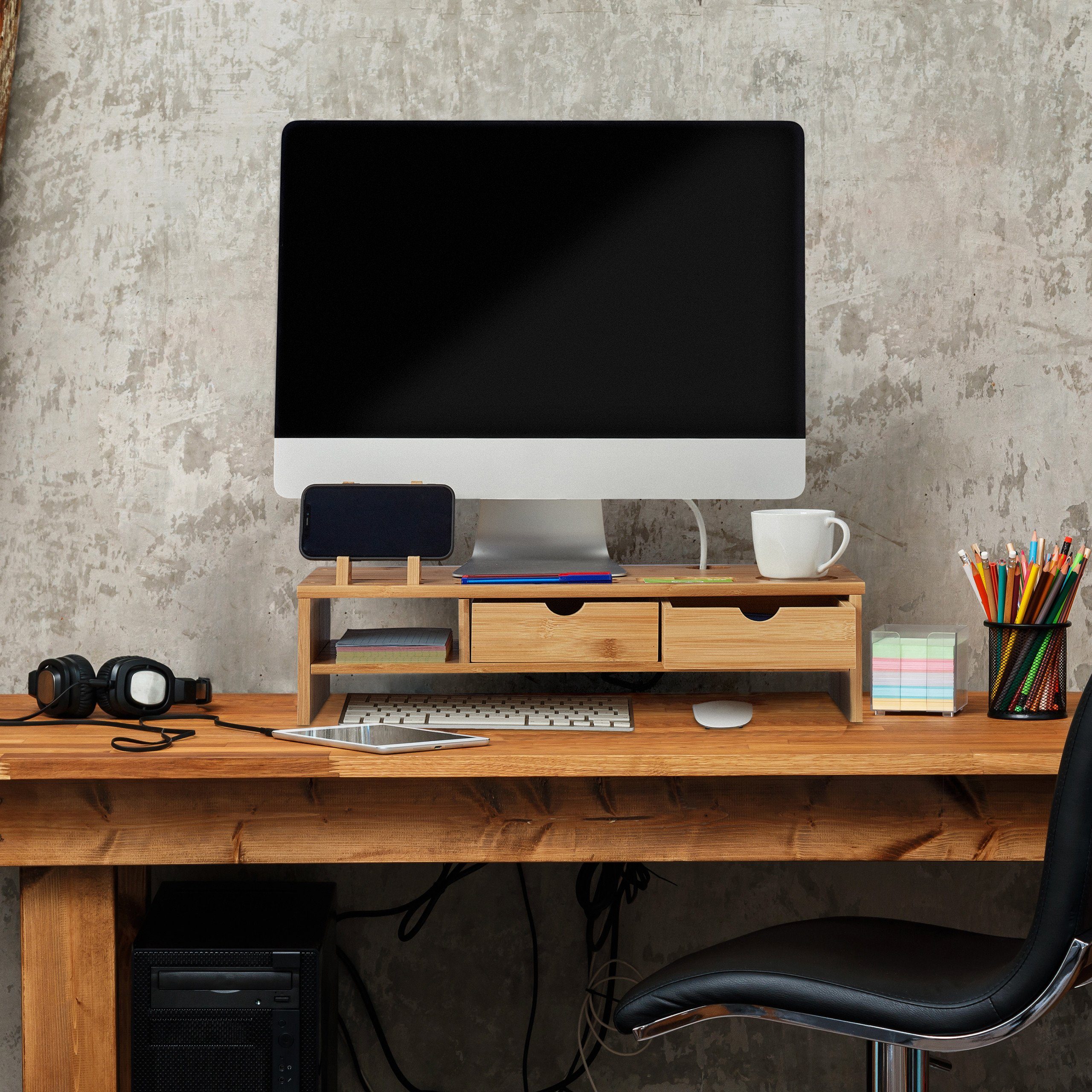 relaxdays Monitorständer aus Bambus, (bis 24.4 Zoll, 1-tlg) – Bild 2 von 5