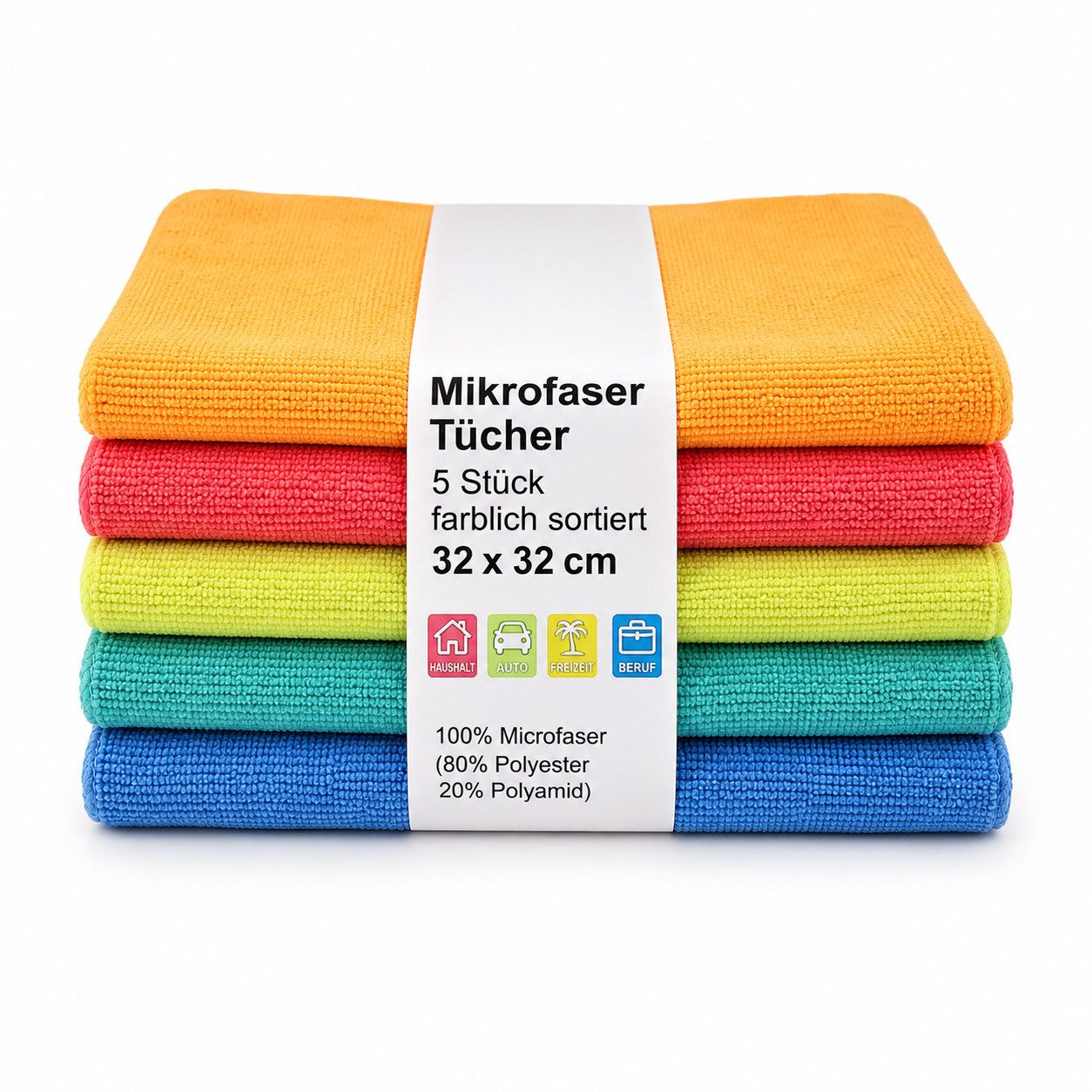 HH-Haushalt Microfasertücher 5 Stück 32 x 32 cm – Super Sauber für Haushalt & Auto Reinigungstücher