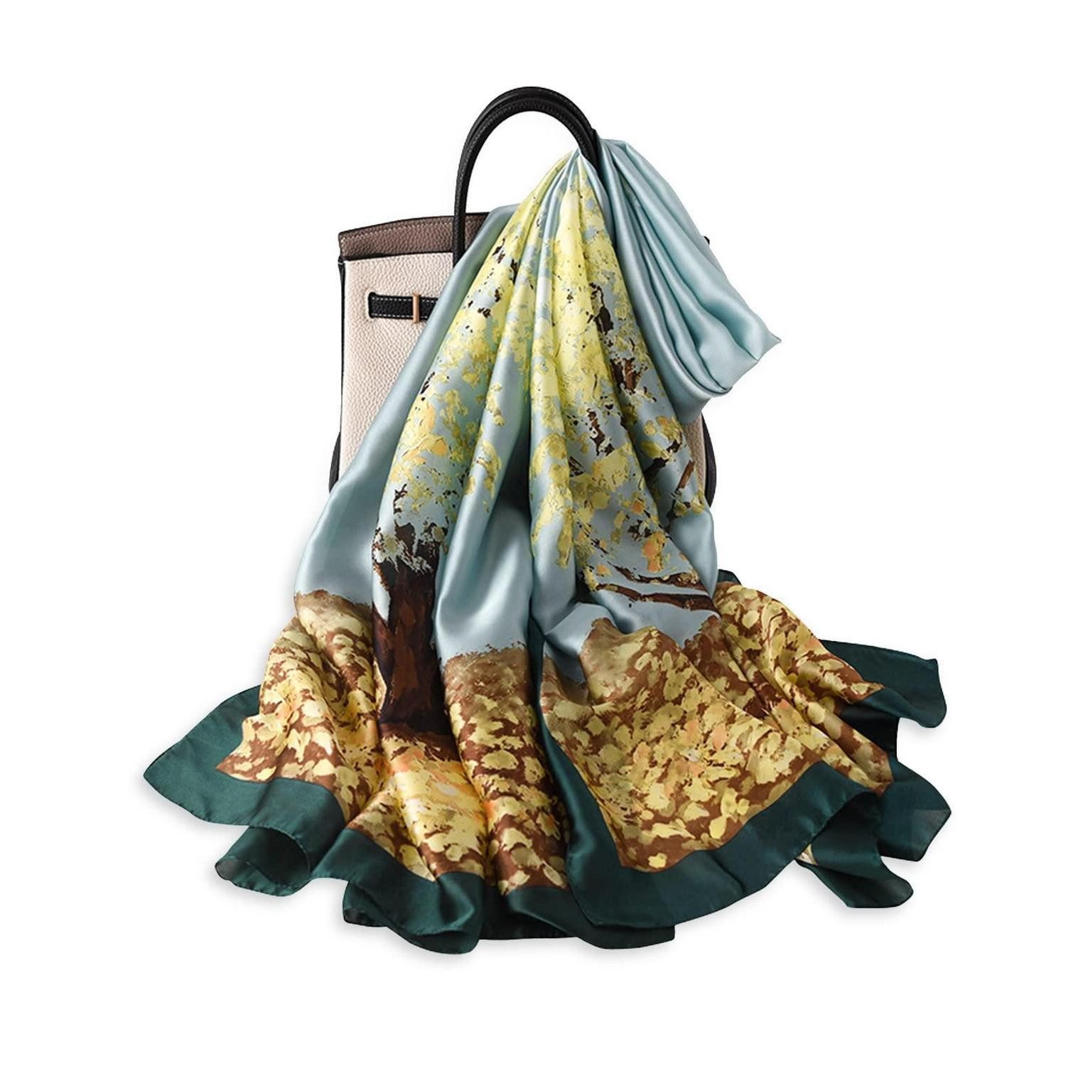 LuxusKollektion Seidenschal Seidenschal Damen Blau Blumenmuster, (1-St)