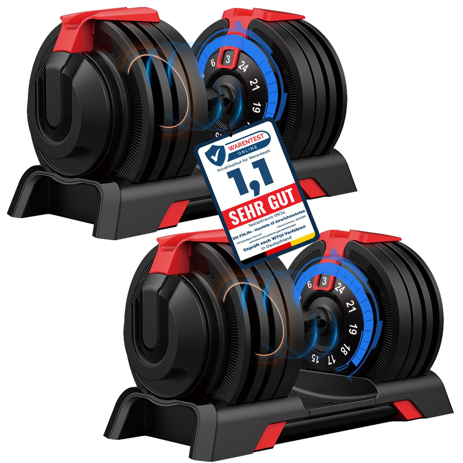 DH FitLife Hantel verstellbare Hanteln, (3 bis 24 KG mit 12 Gewichtsstufen), Hanteln Kurzhanteln verstellbar, variable Gewichte 12 in 1