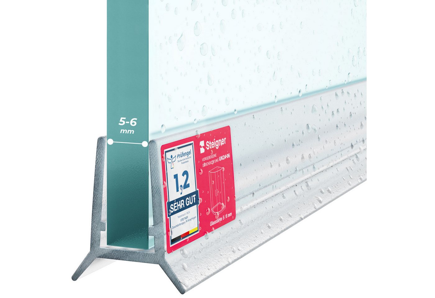 STEIGNER Duschdichtung Duschtürdichtung Gerade UK24-06 30 cm (1 Stk) Transparent 5-6 mm, L: 30 cm, (1 Stück Packung, Einzeldichtung), Dichtung für Eckeinstieg Dusche oder Fünfeckdusche mit Duschtür