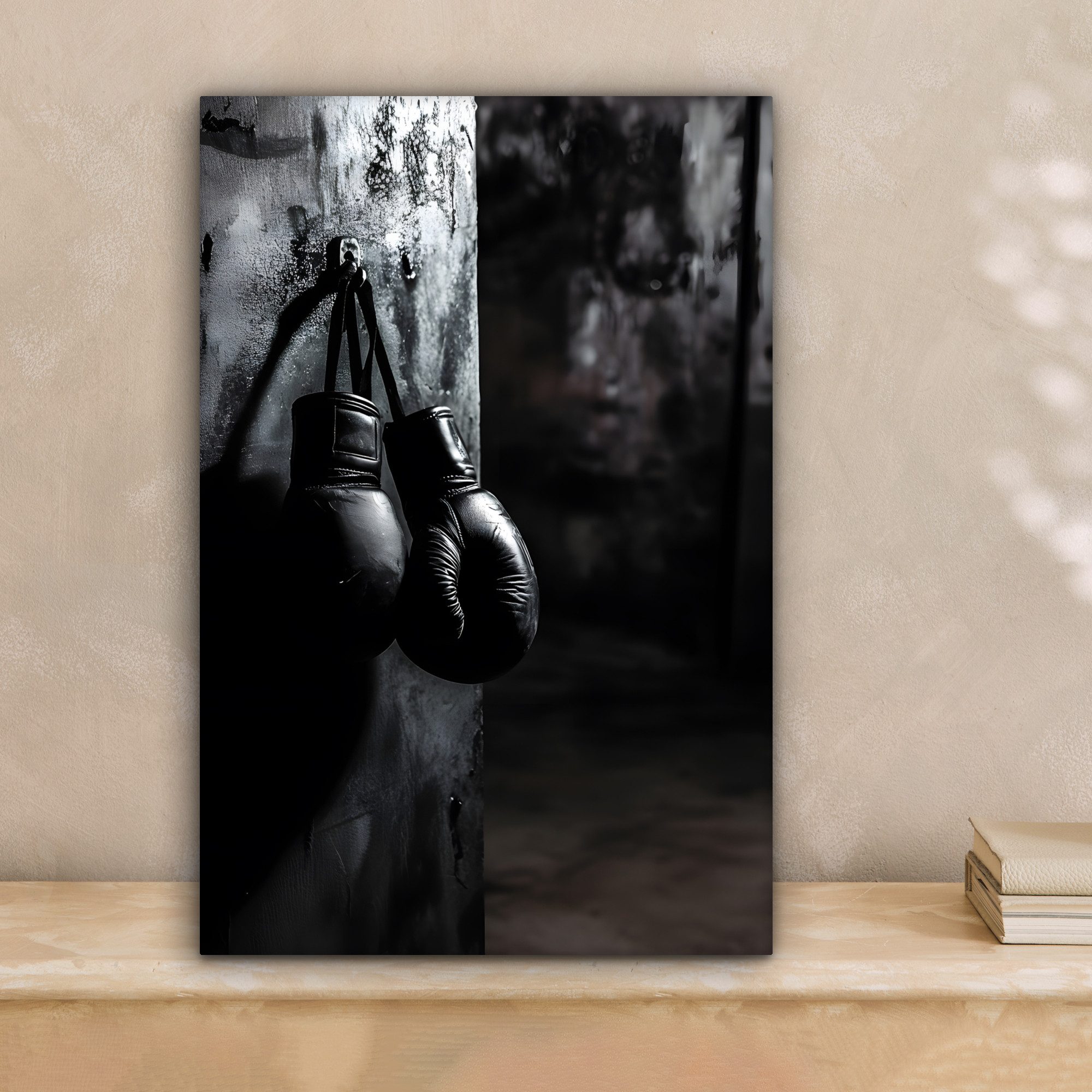 OneMillionCanvasses® Leinwandbild Boxhandschuhe - Wand - Dunkel - Schwarz, günstig online kaufen