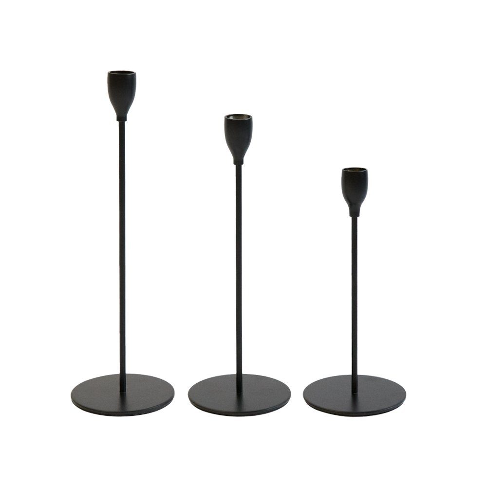 PUCHIKA Kerzenständer (3er Set), 33/28/23cm aus hochwertigem Metall, Keine Montage erforderlich Schwarz - Matt