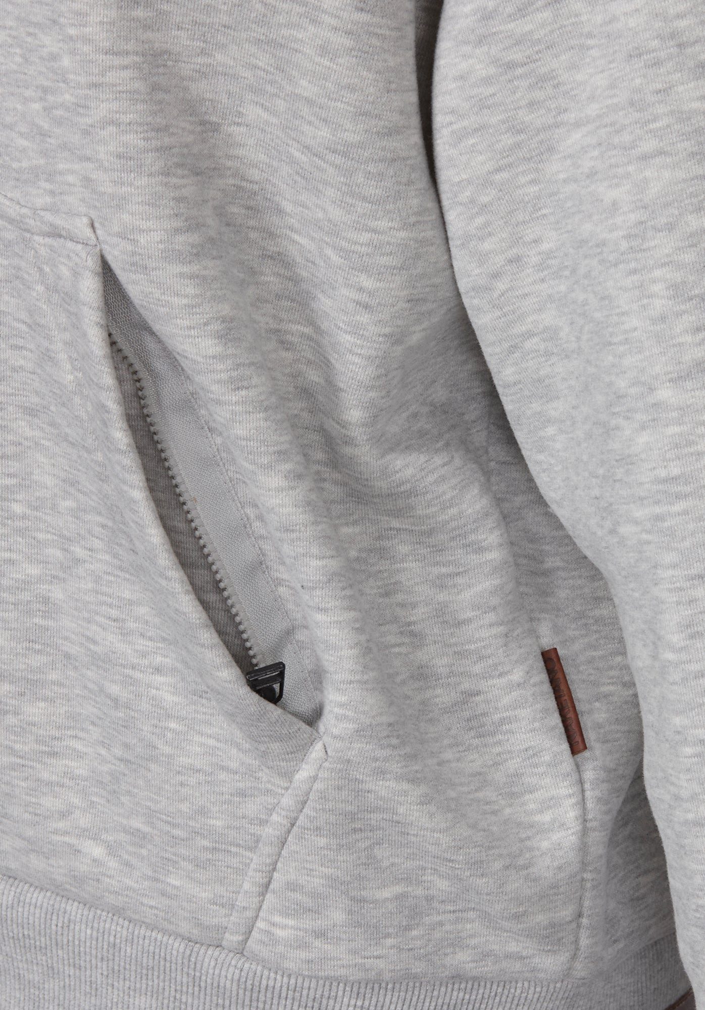 naketano Sweatjacke Oversize Damen mit Kapuze, melierte Sweatware, Reißverschluss, weich kuschelig, Kunstleder-Logo, casual, Streetwear, weich, Langarm – Bild 4 von 5