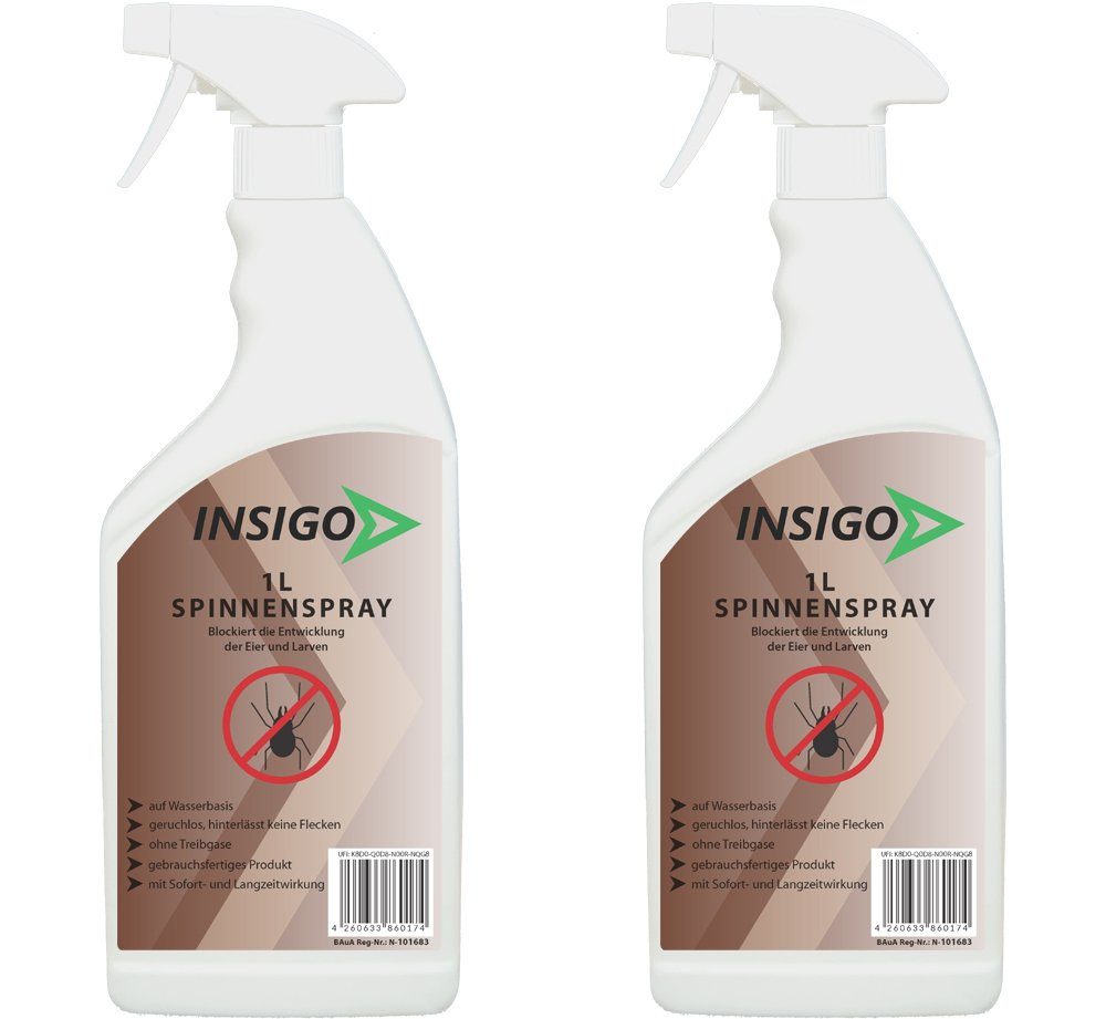 Insektenspray l, 2 ätzt nicht, Langzeitwirkung auf gegen brennt INSIGO mit Hochwirksam Wasserbasis, Spinnen, / Spinnen-Spray geruchsarm,