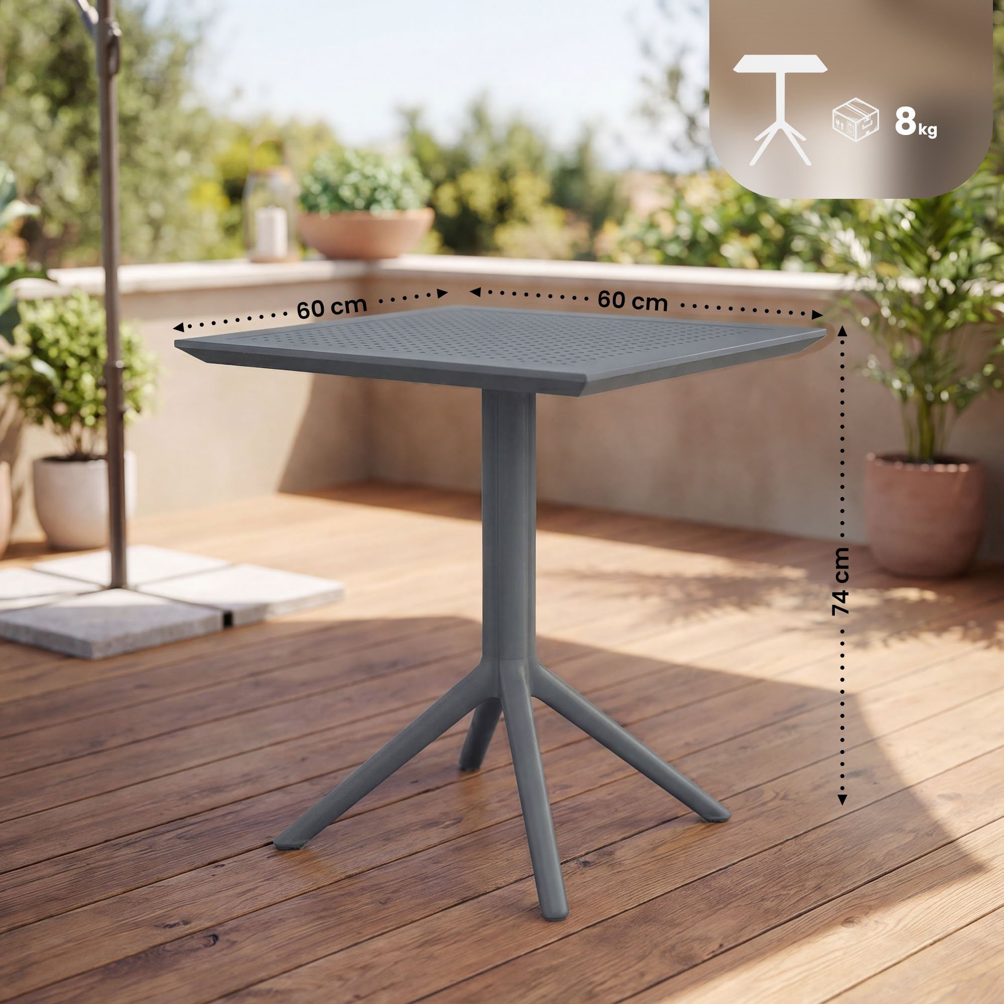furnicato Gartentisch Klapptisch Sky 60x60x74 cm dunkelgrau (1-St)