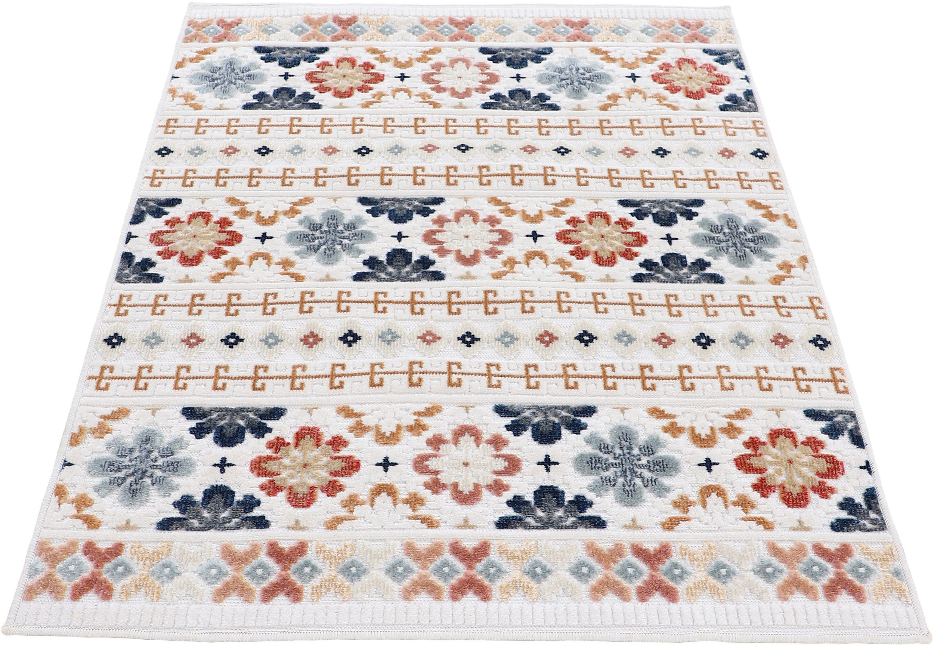 Teppich Deja Motiv- Flachgewebe, 4 103, beige Höhe: robustes Hoch-Tief mm, Effekt Palmenblätter, rechteckig, carpetfine, Floral