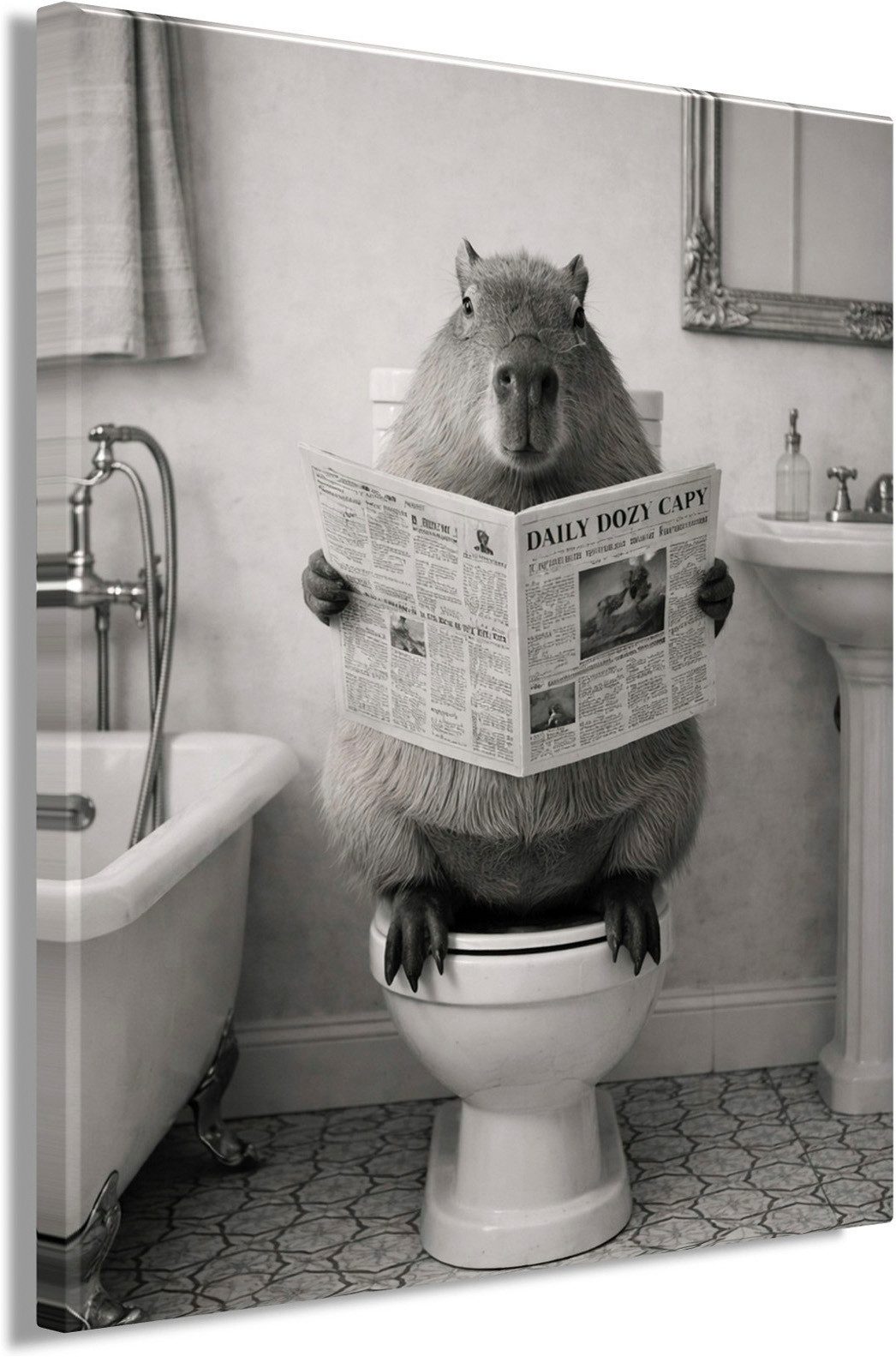 Bönninghoff Bild Wandbild CAPYBARA AUF WC 46x61 cm – Leinwandbild Keilrahmen Deko, Humor, Tiere, auf Keilrahmen gespannt – Bild 2 von 5