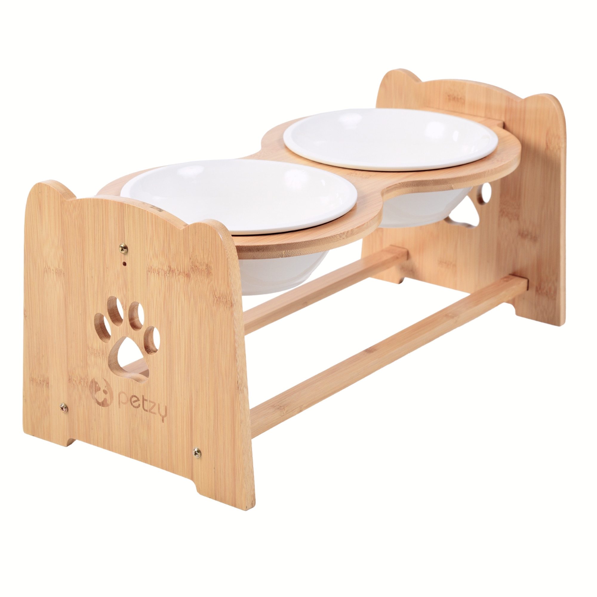 Petzy Napf-Set Premium Katzennapf und Hundenapf erhöht & verstellbar, Keramik, Чаши aus Keramik, Napfunterlage verfügbar, 350 - 1200 ML