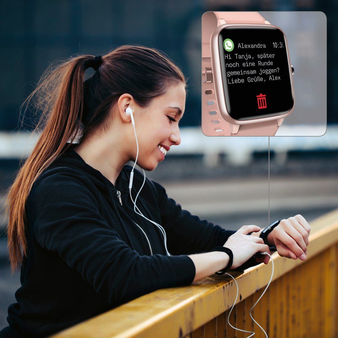 Hama Smartwatch, GPS, wasserdicht, Herzfrequenz, Smartwatch Tempo, Musiksteuerung, Schritte, Wecker, Zoll), Wetteranzeige Kalorien, Rosé (3,3 cm/1,3 Nicht Timer Modus, Stören
