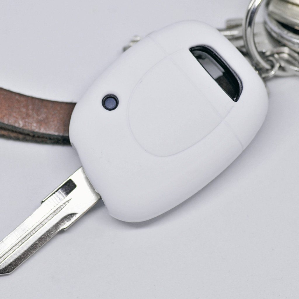 mt-key Schlüsseltasche Autoschlüssel Softcase Silikon Schutzhülle Weiß, für Renault Clio Twingo Kangoo 1 Tasten Funk Fernbedienung
