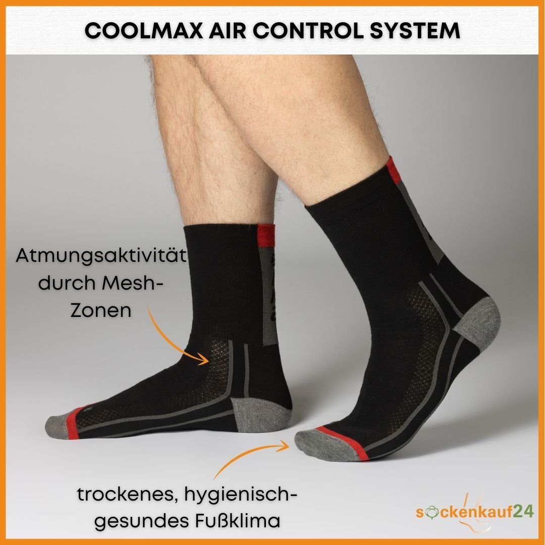 sockenkauf24 Funktionssocken Coolmax Fahrrad-Socken für Herren & Damen (3xSchwarz, 3-Paar, 35-38) Atmungsaktive Radsport Socken 50301P WP