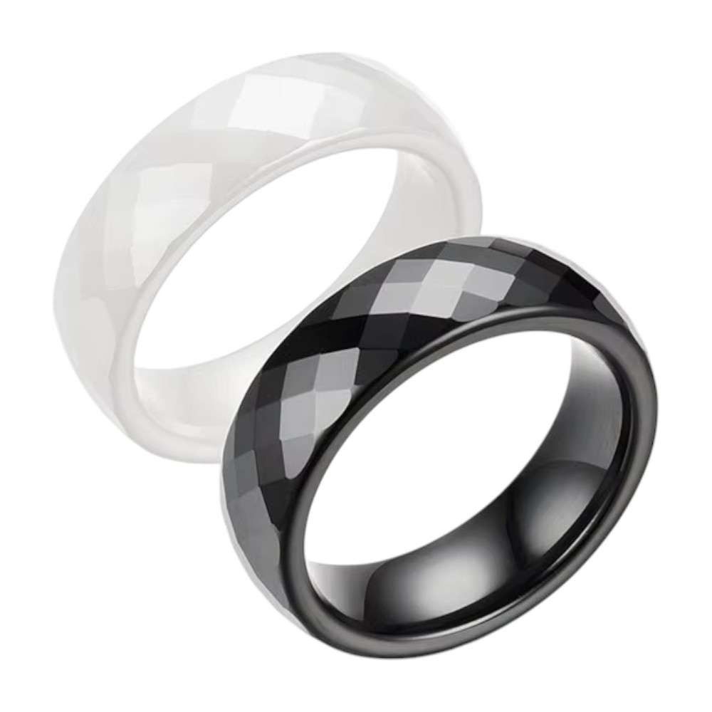 Taffstyle Fingerring Keramik Ring Partnerring Verlobungsring Fingerring Elegant Facettiert (Leichter Keramikring in Schwarz oder Weiß mit funkelnder Prisma Facettenoptik)