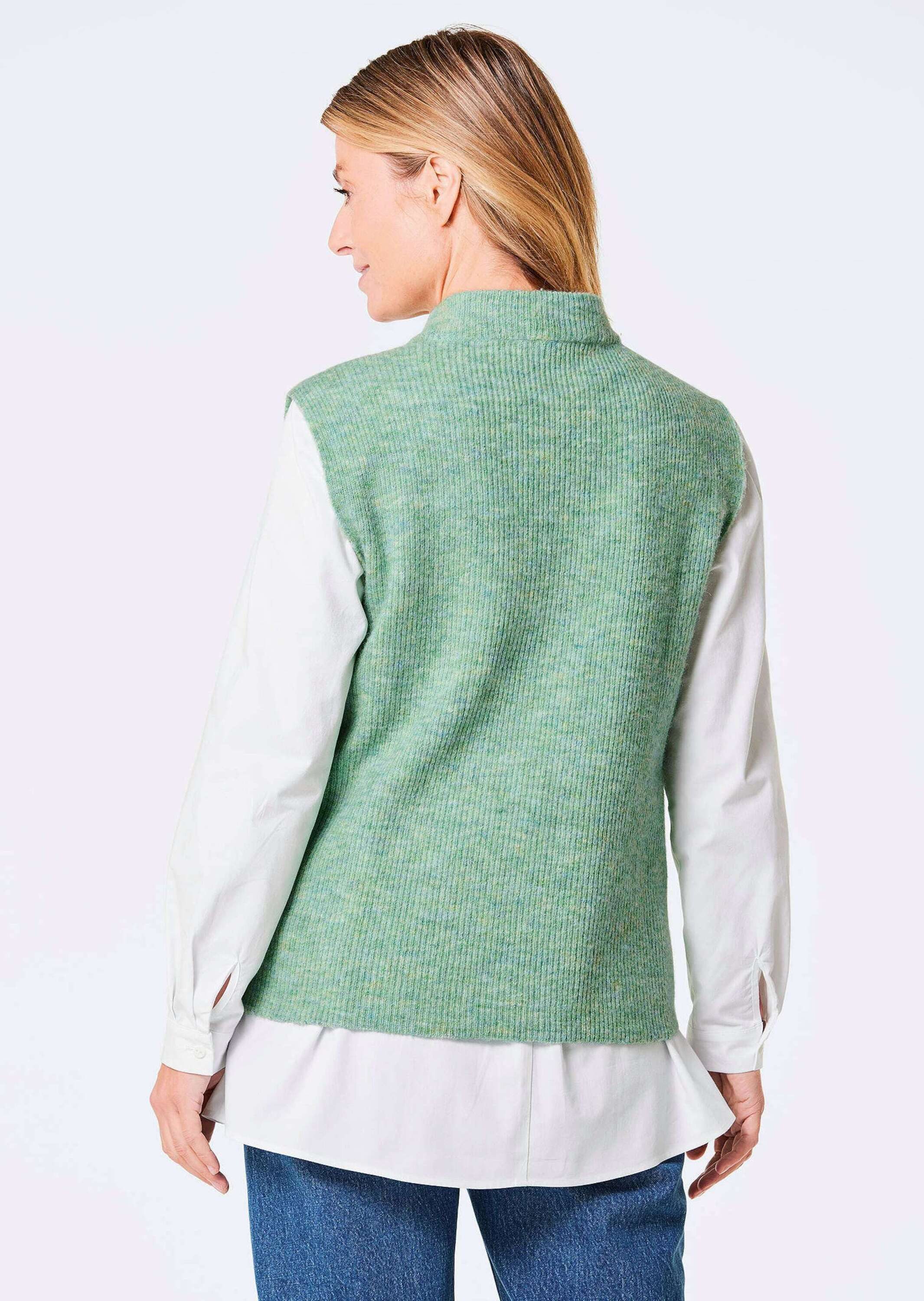 GOLDNER Strickpullover Edler Rippstrick Pullunder, Stehkragen Modischer Kurzarmpullover in hüftumspielenden Länge, hoher Kragen