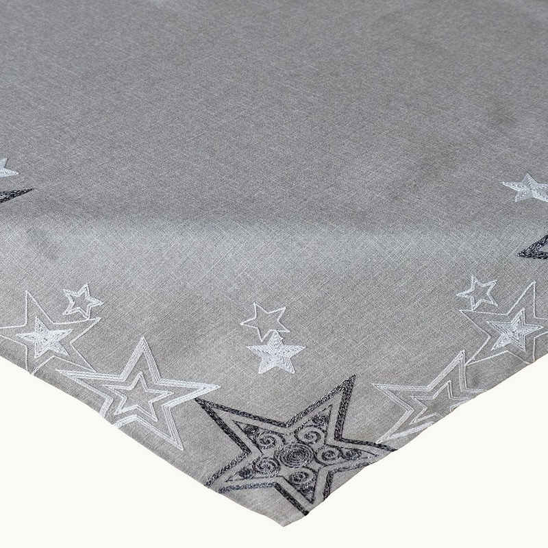 TextilDepot24 Tischdecke mit Stickerei Sterne Schneesterne Weihnachtstischdecke