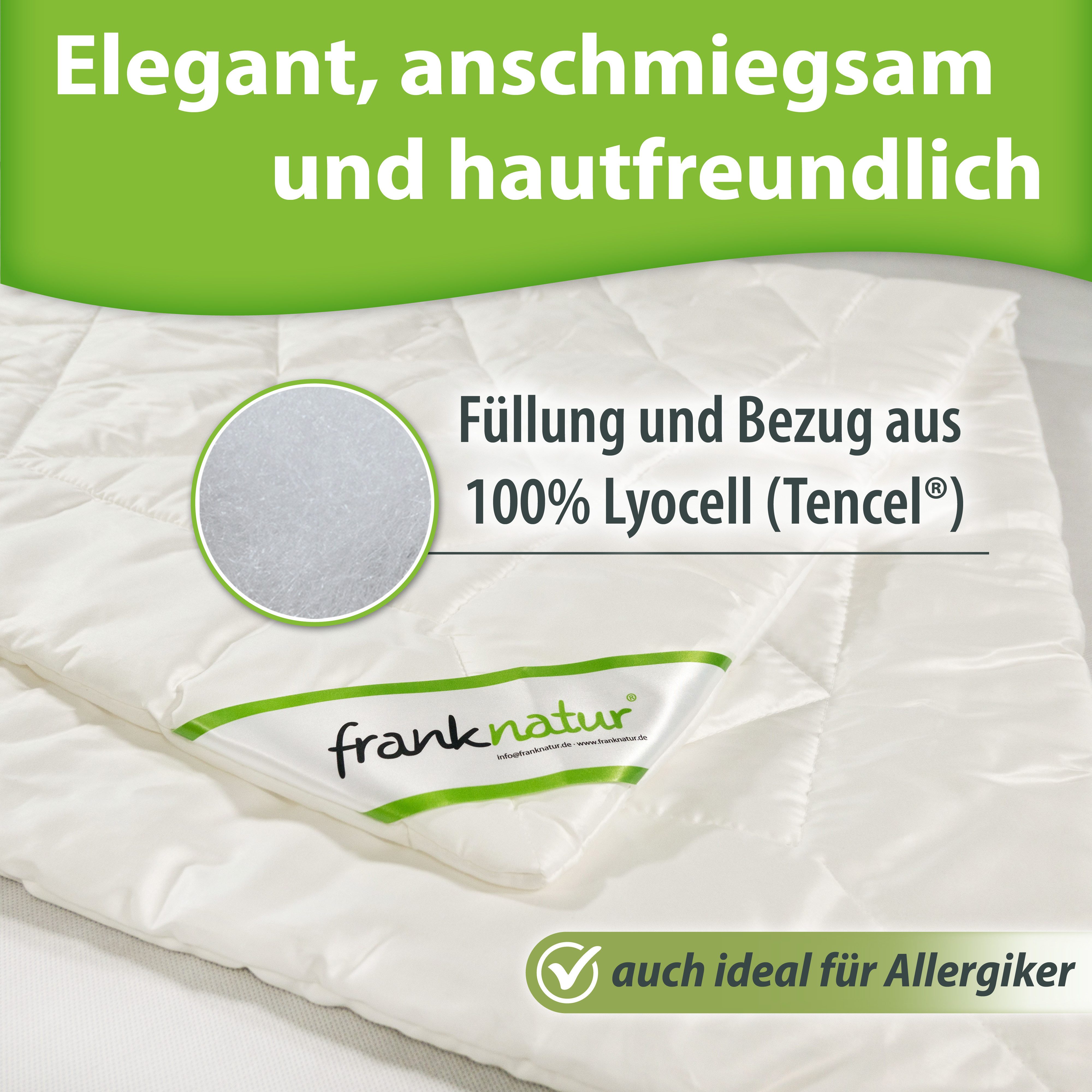 franknatur Naturfaserbettdecke Sommerdecke Lyocell, Füllung: 100% Lyocell, Bezug: 100% Lyocell, extra leichte Sommerdecke mit Lyocell-Bezug – Bild 2 von 5