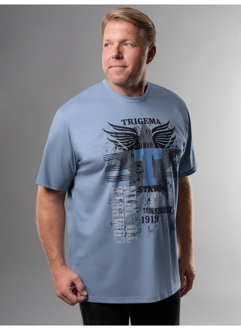 Print-Motiv TRIGEMA pearl-blue T-Shirt mit großem Trigema T-Shirt