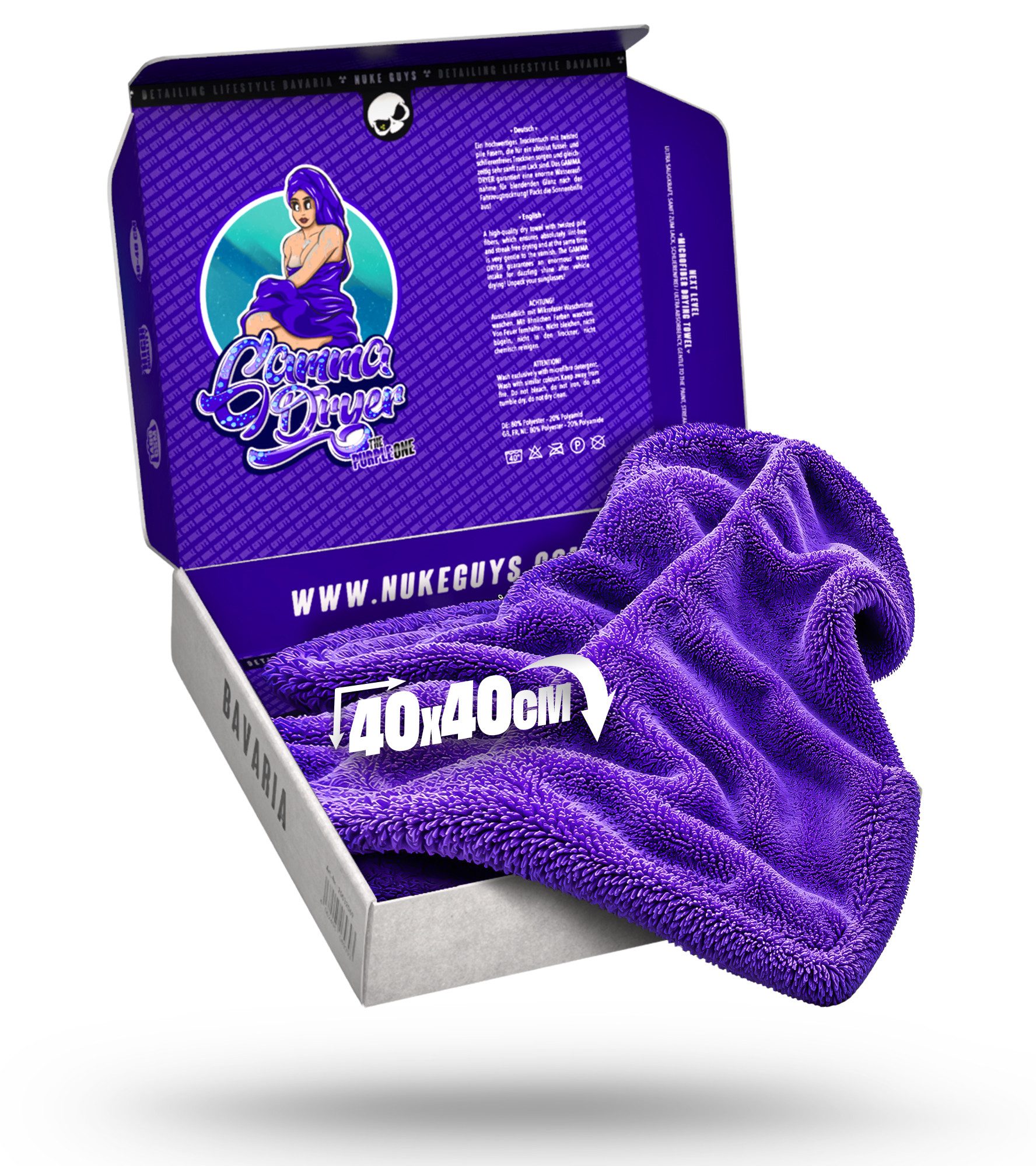 Nuke Guys Microfaser Auto Trockentuch - Gamma Dryer S bis XXL Mikrofasertuch (Microfaser, 40x40 cm, 1-tlg., Gamma Dryer XXL - Lila - 40x40cm 1400GSM)