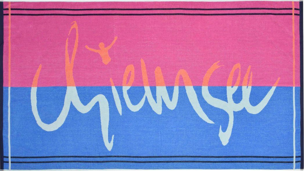 und Farbkomi Schriftzug mit Strandtuch (1-St), Lucia, lila St. blaue Frottier Chiemsee einem Chiemsee pastelfarbigen
