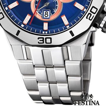 Festina Chronograph Festina Herren Uhr F20448/1 Edelstahl, Herren Armbanduhr rund, Edelstahlarmband silber