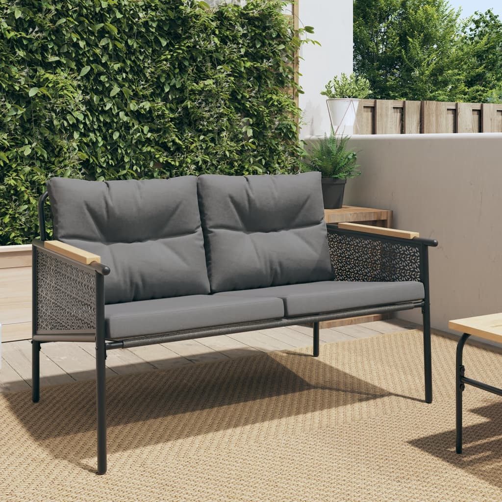 vidaXL Gartenbank, Gartenbank mit Kissen 116 cm Schwarz Stahl