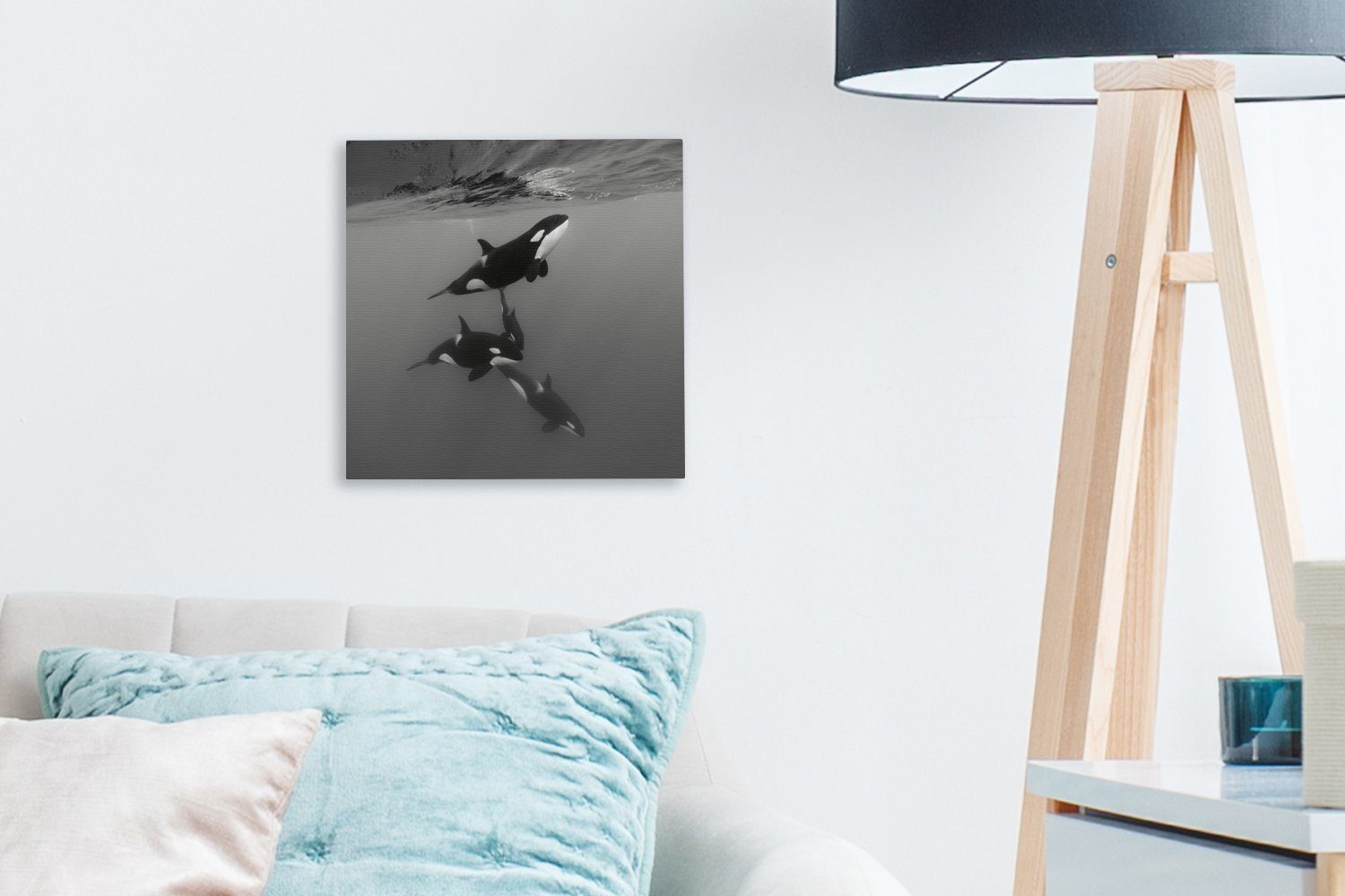 OneMillionCanvasses® Leinwandbild Orca - für - - Schwarz Wohnzimmer Bilder Leinwand St), Weiß, Schlafzimmer (1 Wasser