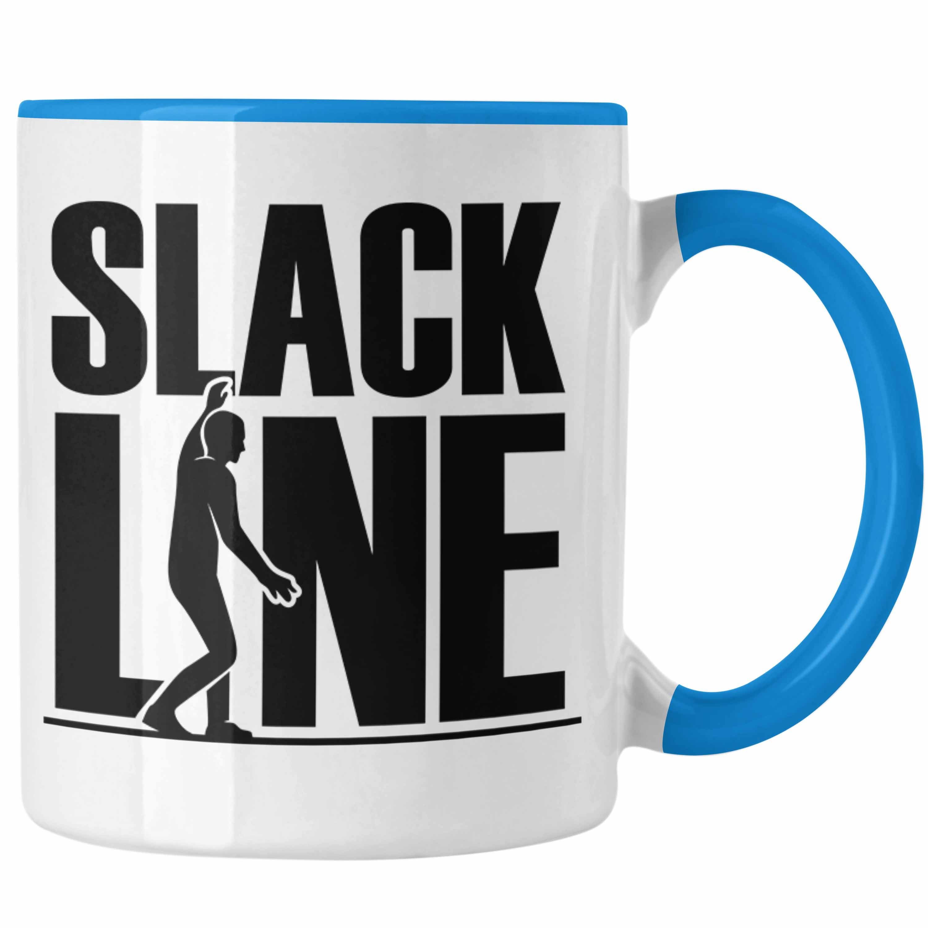 Trendation Tasse Lustige Tasse für Slackliner Geschenk Slackline Blau | Teetassen