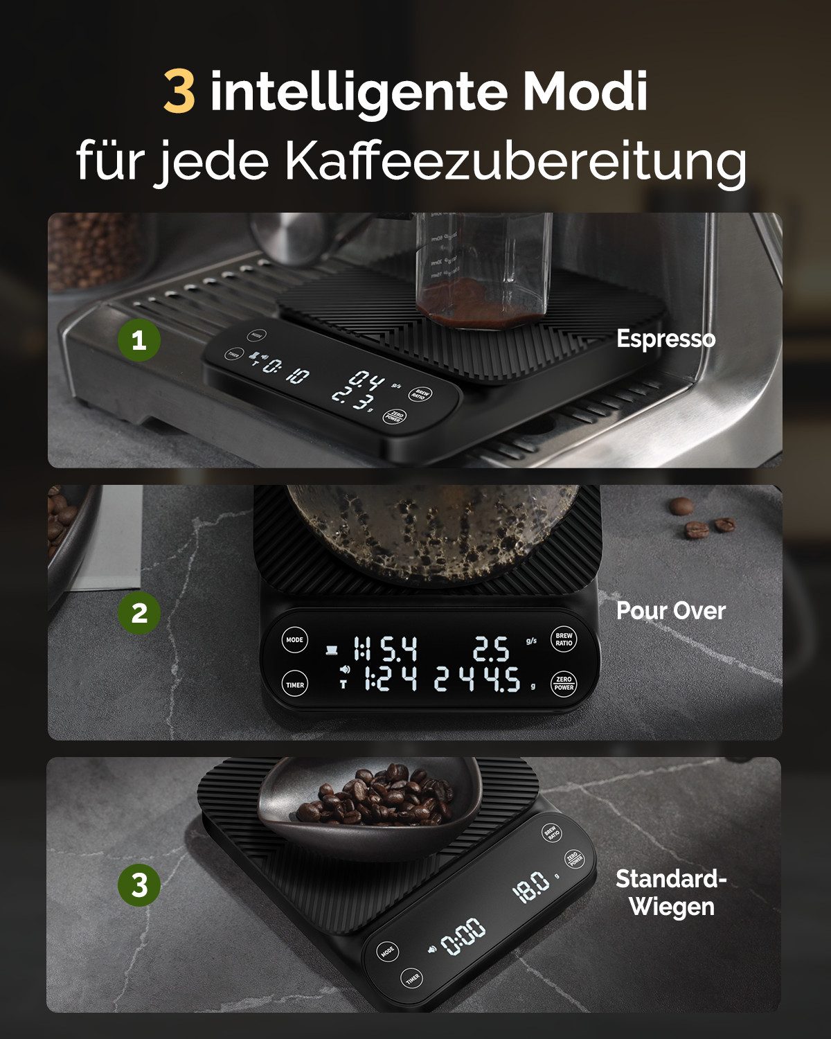 Maestri House Küchenwaage K125 Pour-Over-Kaffeewaage mit Timer, 0,1 g / 3 kg, (1-tlg., für V60, Chemex, French Press und Espresso), Flow Rate, Brühverhältnis 1: – Bild 5 von 5