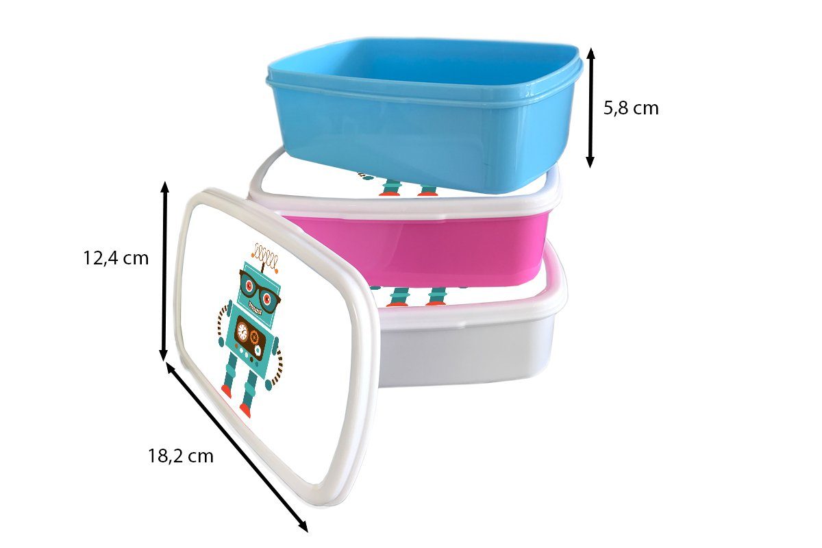 Lunchbox für Brotdose, - Schutzbrille Mädchen - Kinder und Kinder, (2-tlg), weiß und Jungen - Brotbox für MuchoWow - Erwachsene, Zahnräder Roboter Gesicht - Jungs Kunststoff,