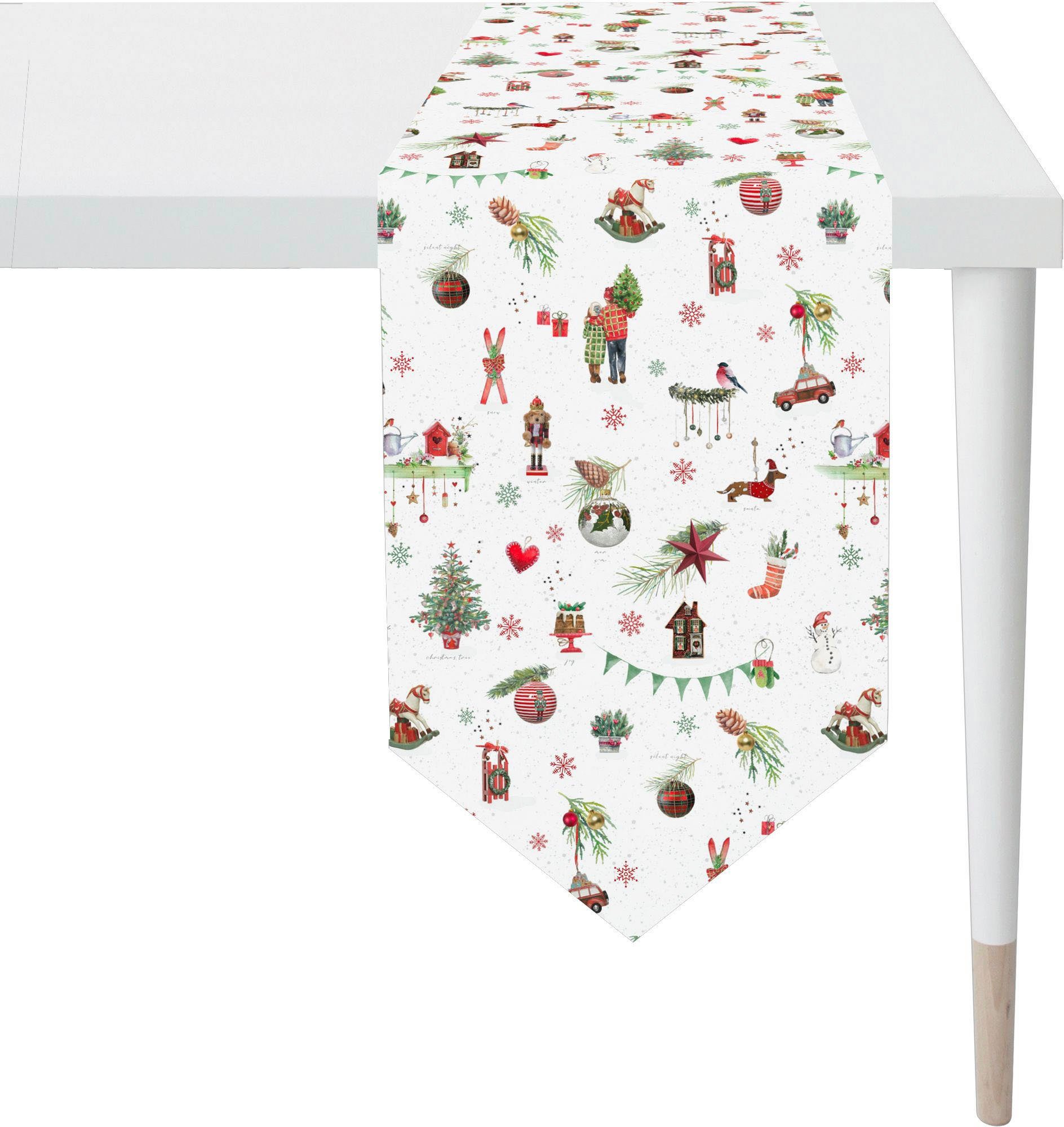 APELT Tischband (1-tlg), Digitaldruck Weihnachten 6200 WINTERWELT, weiß/bunt Weihnachtsdeko